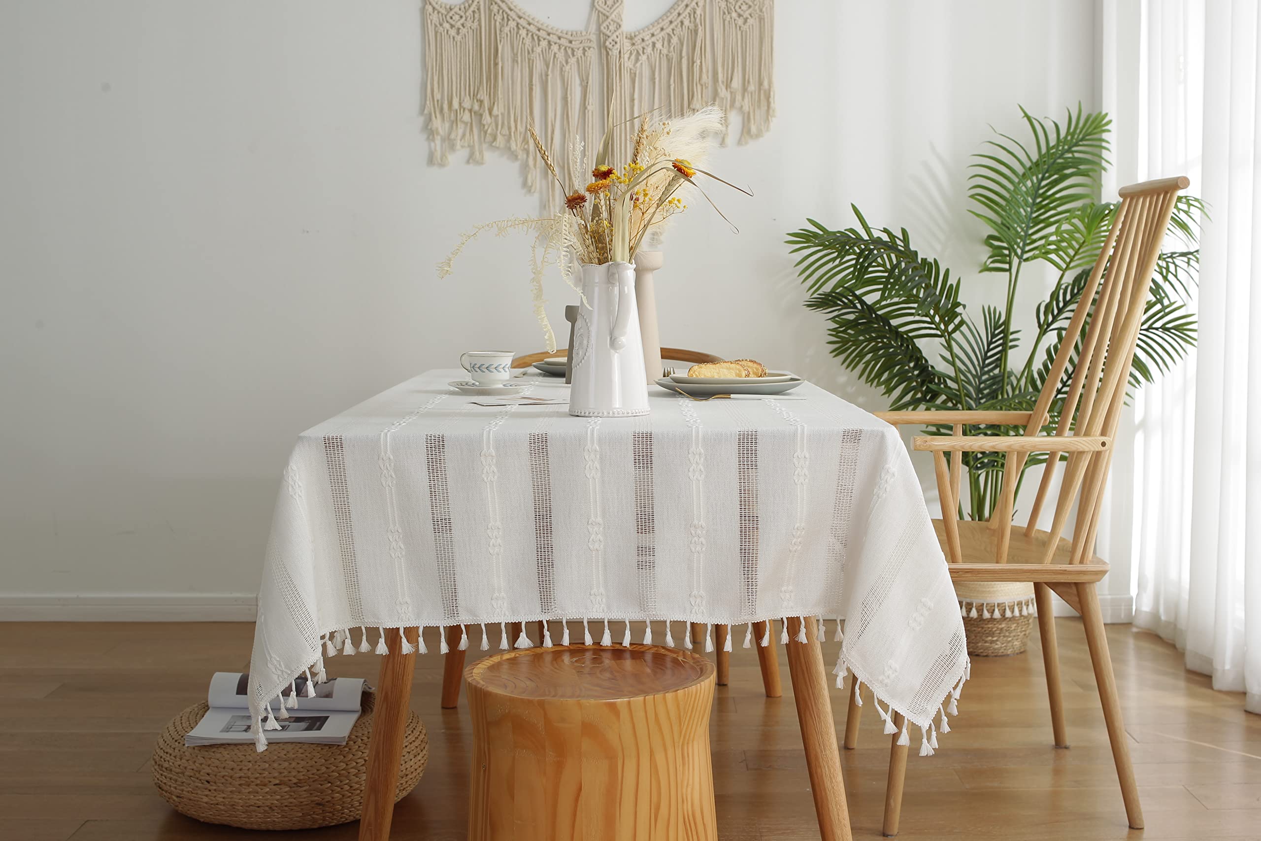 Pahajim Linen Tablecloths Tablecloth Rectangle Table Cloth Heavy Weight Cotton Linen Dust-Proof Table Cover For Party Table Cove