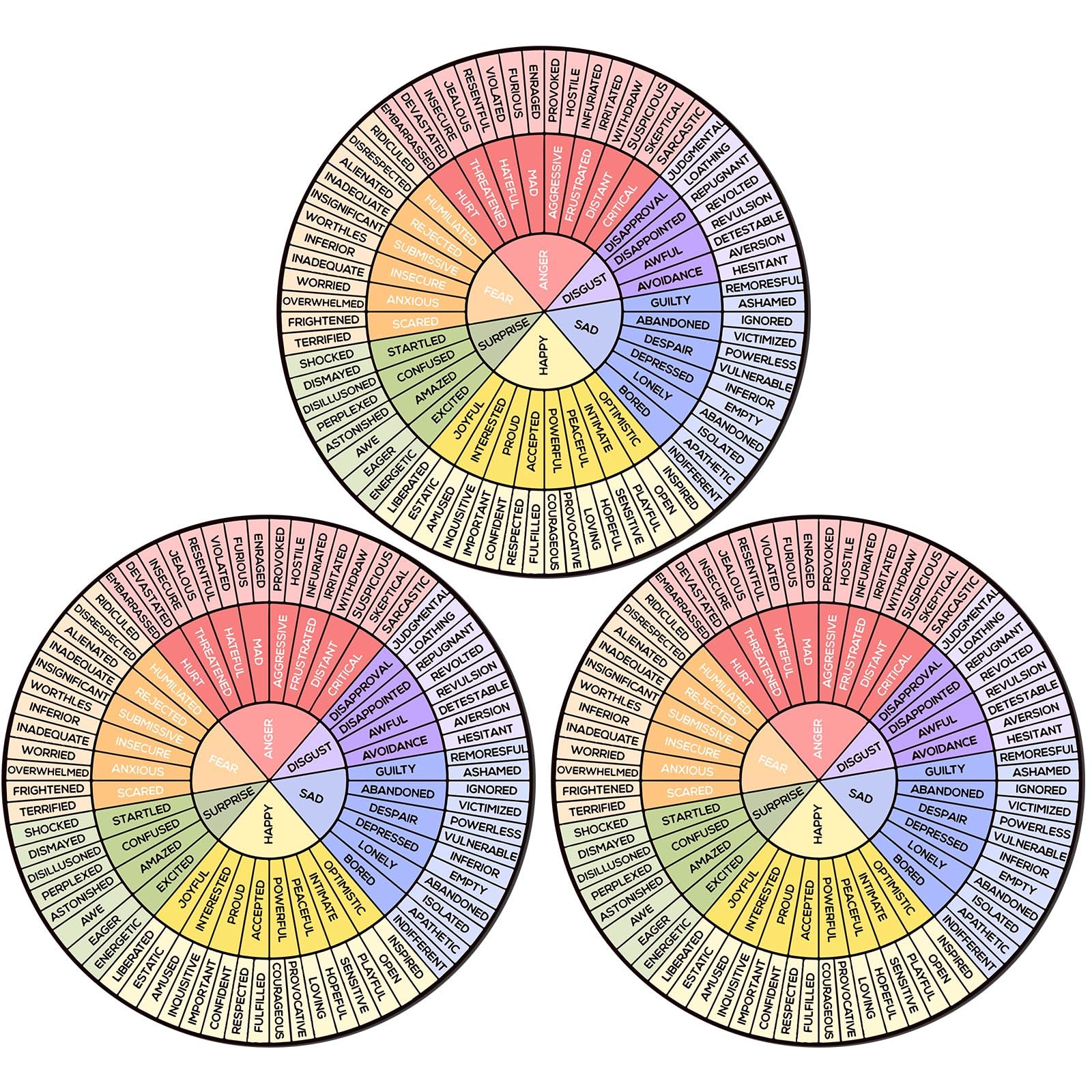 Weewooday 3 Pcs Emotion Wheel Magnet 4.8 Inch Feelings Wheel Magnet Feelings Emotions Chart Fridge Mental Health Gifts Social Co