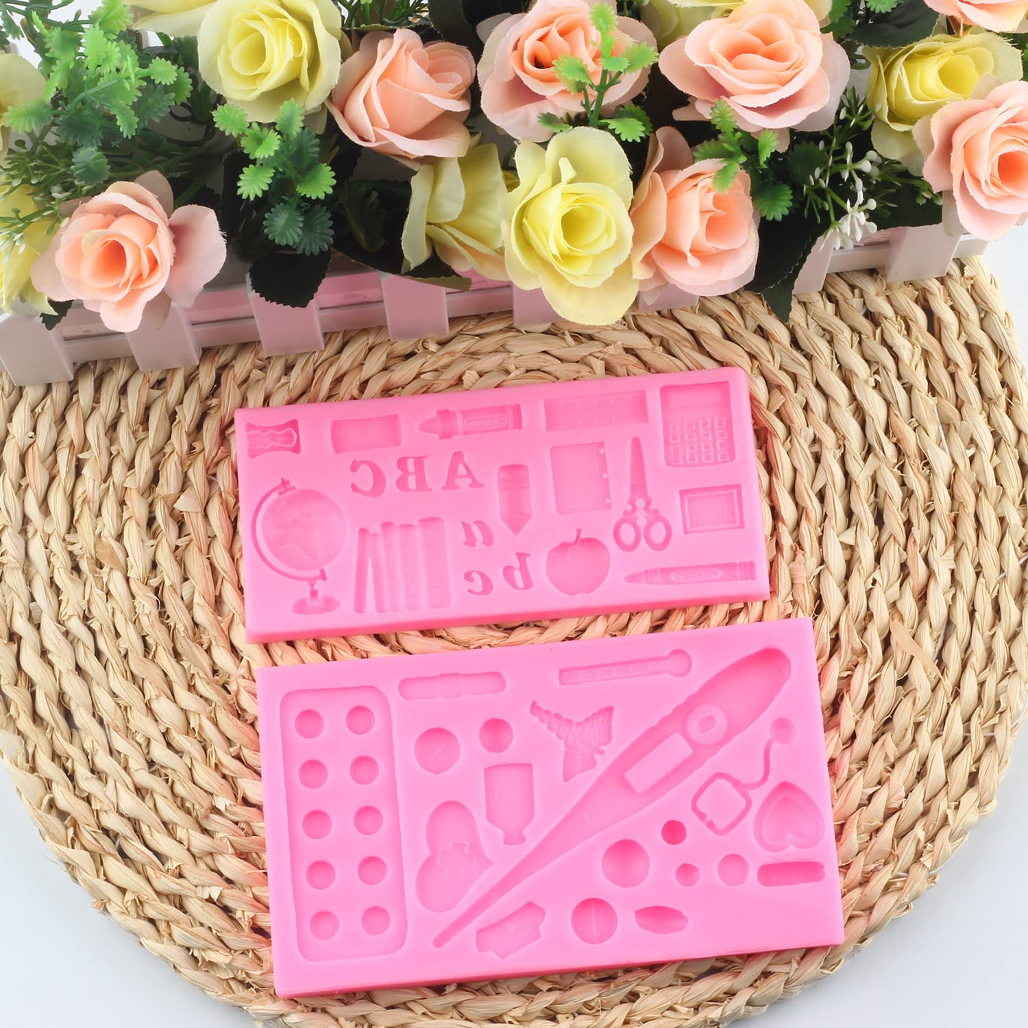 Mujiang Medical Apparatus Silicone Mold Learning Series Fondant Molds For Cake Decorating Chocolate Candy Resin Clay Set Of 2