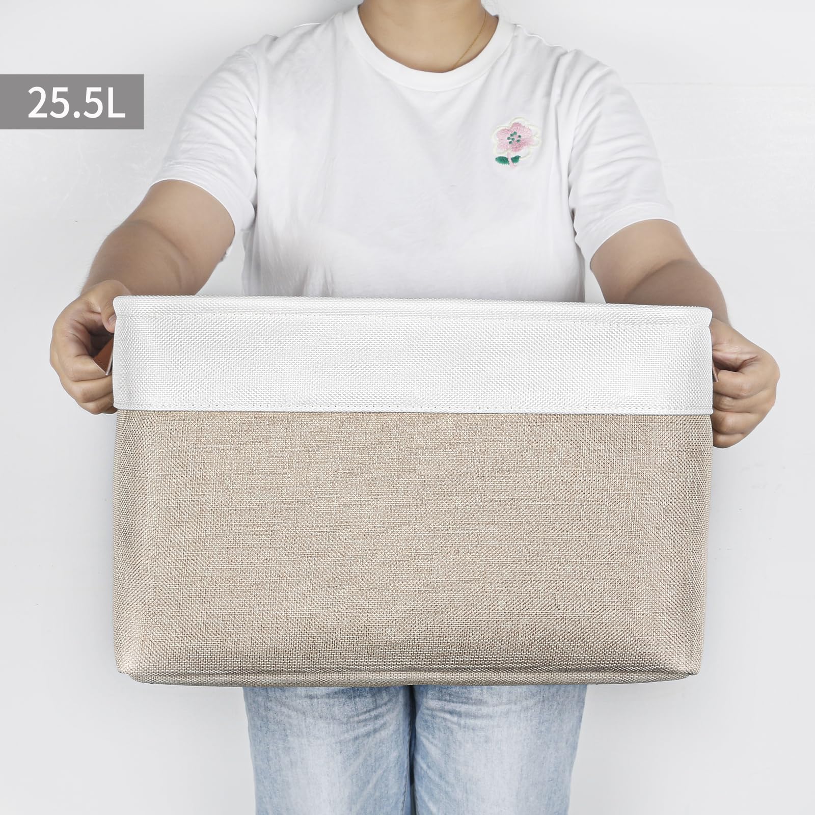 Bagnizer Storage Bins Large Fabric Storage Baskets For Shelves 3 Pack, Decorative Linen Closet Baskets With Handles For Organizi