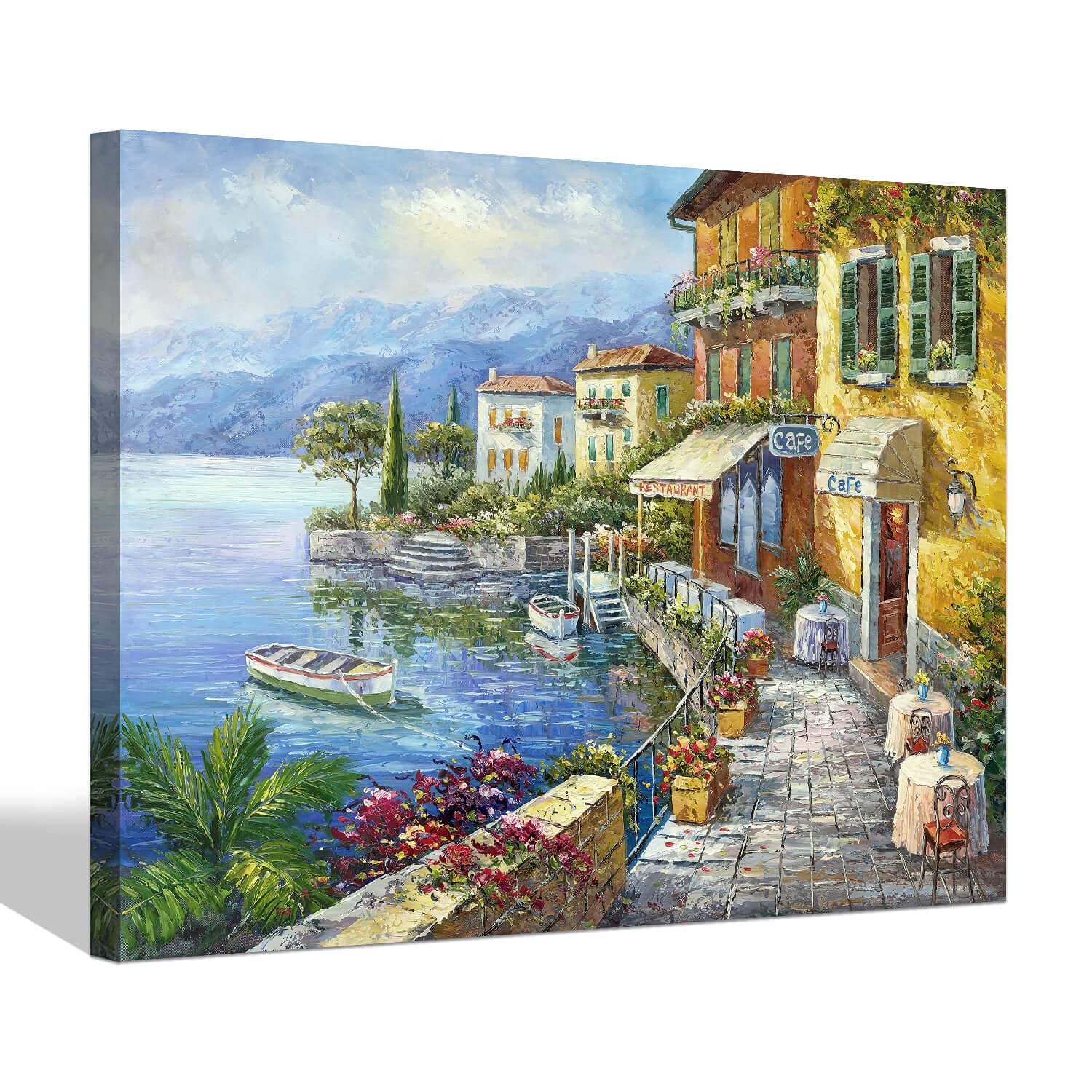 Sd Soft Dance Mediterranean Town Painting Canvas Print - Coastal City Artwork Wall Art Reproduction For Living Room (11'' X 16''