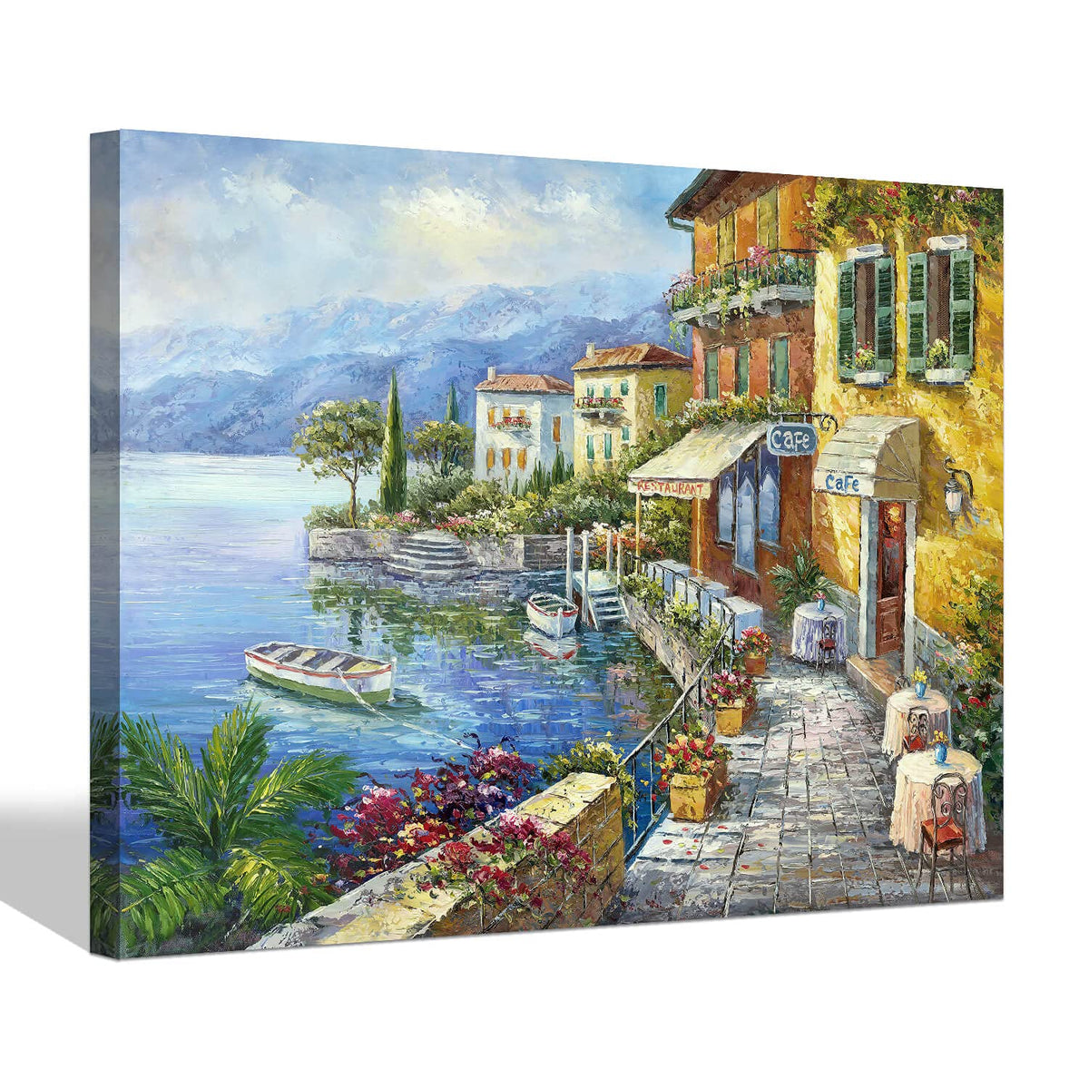 Sd Soft Dance Mediterranean Town Painting Canvas Print - Coastal City Artwork Wall Art Reproduction For Living Room (11'' X 16''