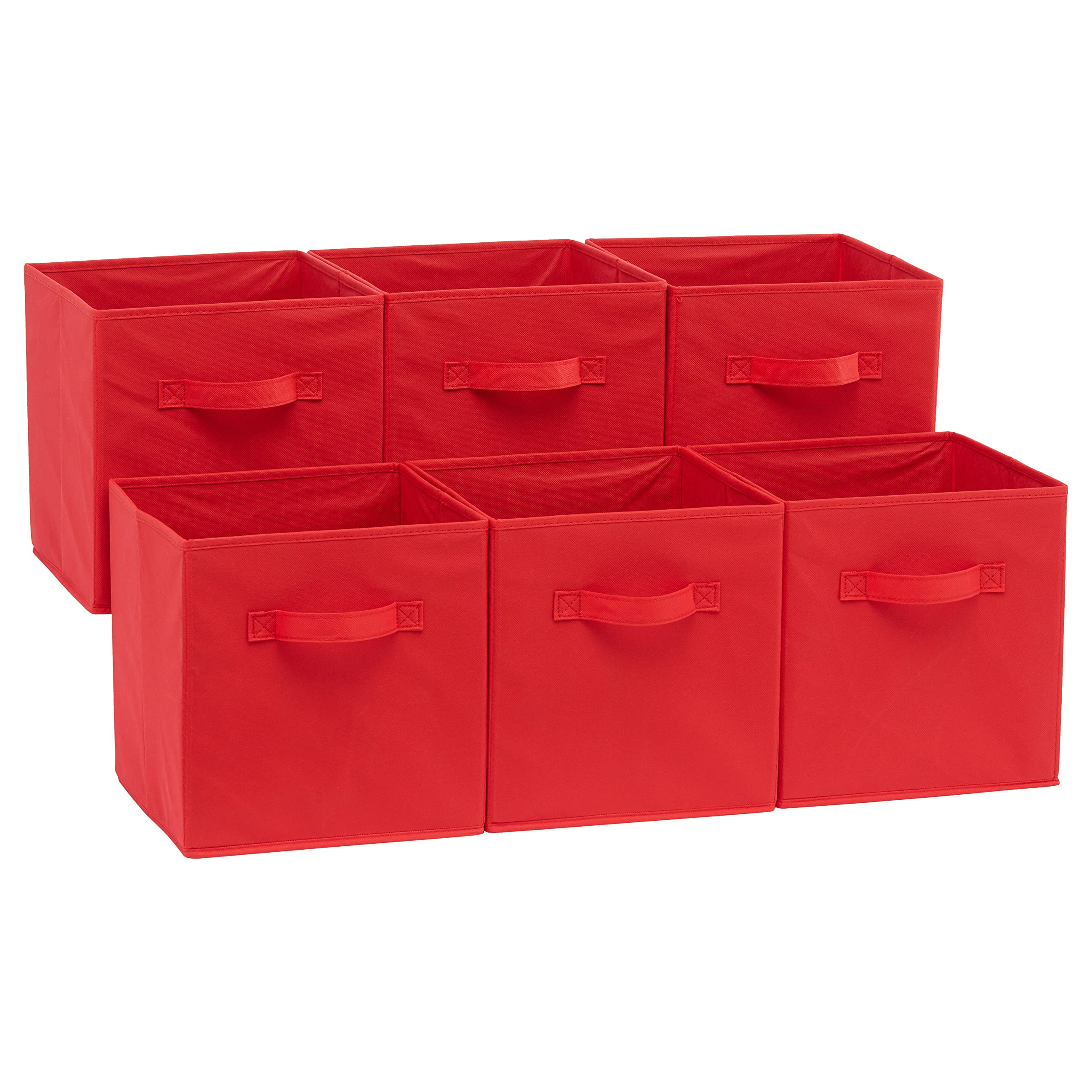 Amazon Basics Collapsible Fabric Storage Cubes Organizer With Handles, 10.5''X10.5''X11'', Red - Pack Of 6