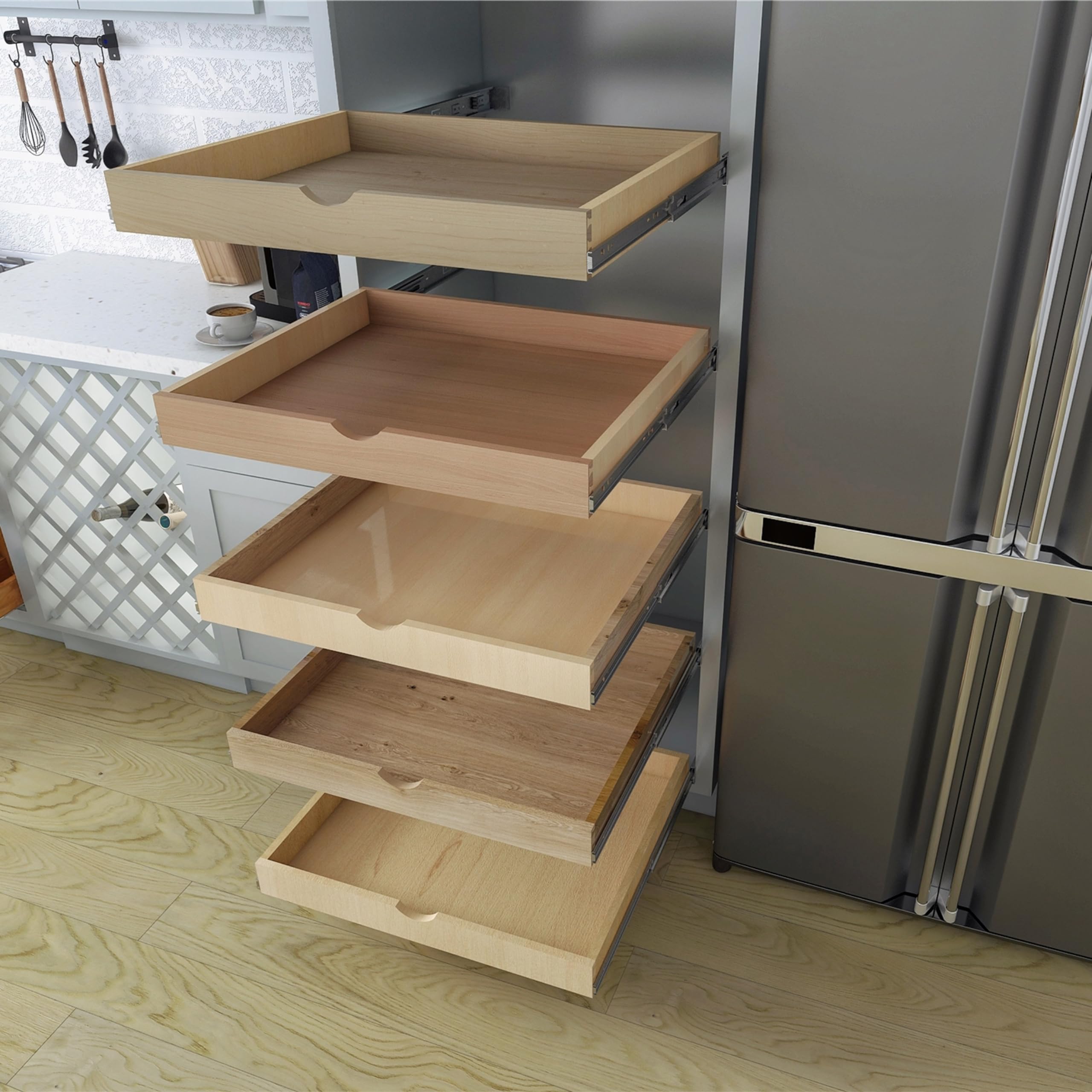 26'' Width Drawer Roll Wood Tray Drawer Box Kitchen Organizer Cabinet Slide Out Shelve, Pull-Out Shelf, Pantry Organization & St