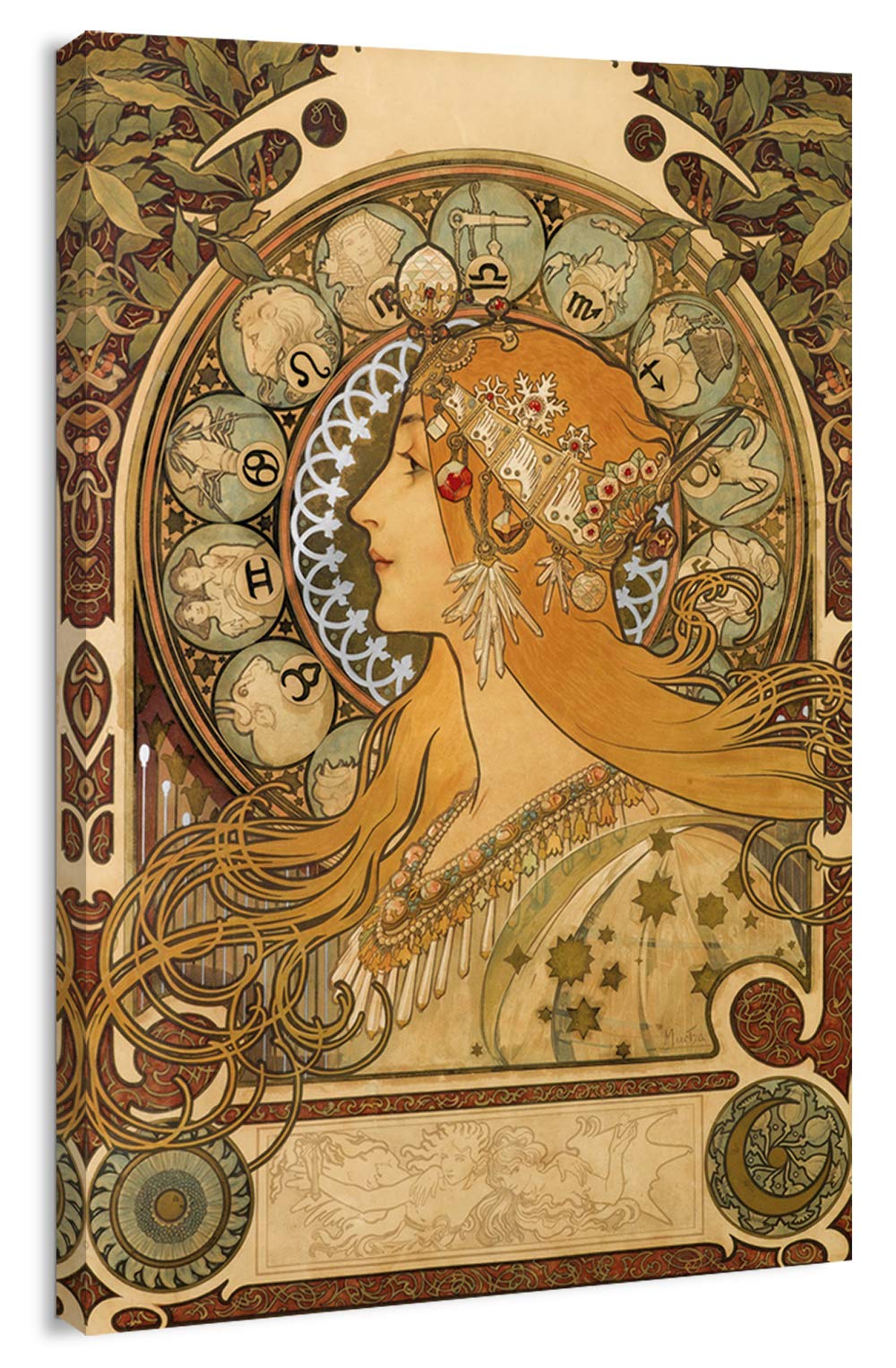 Artprints1Stop Canvas Print Wall Art - Classic Poster Zodiac By Alphonse Mucha - 16X24 Inches
