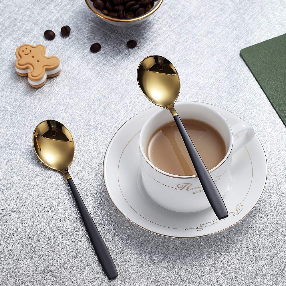 Teaspoons 6 Pieces Black And Gold Plating Coffee Spoons  Homquen 6.3'' Modern Design Stainless Steel Tea Spoons Set  Small Spoon Silver Dishwasher Safe