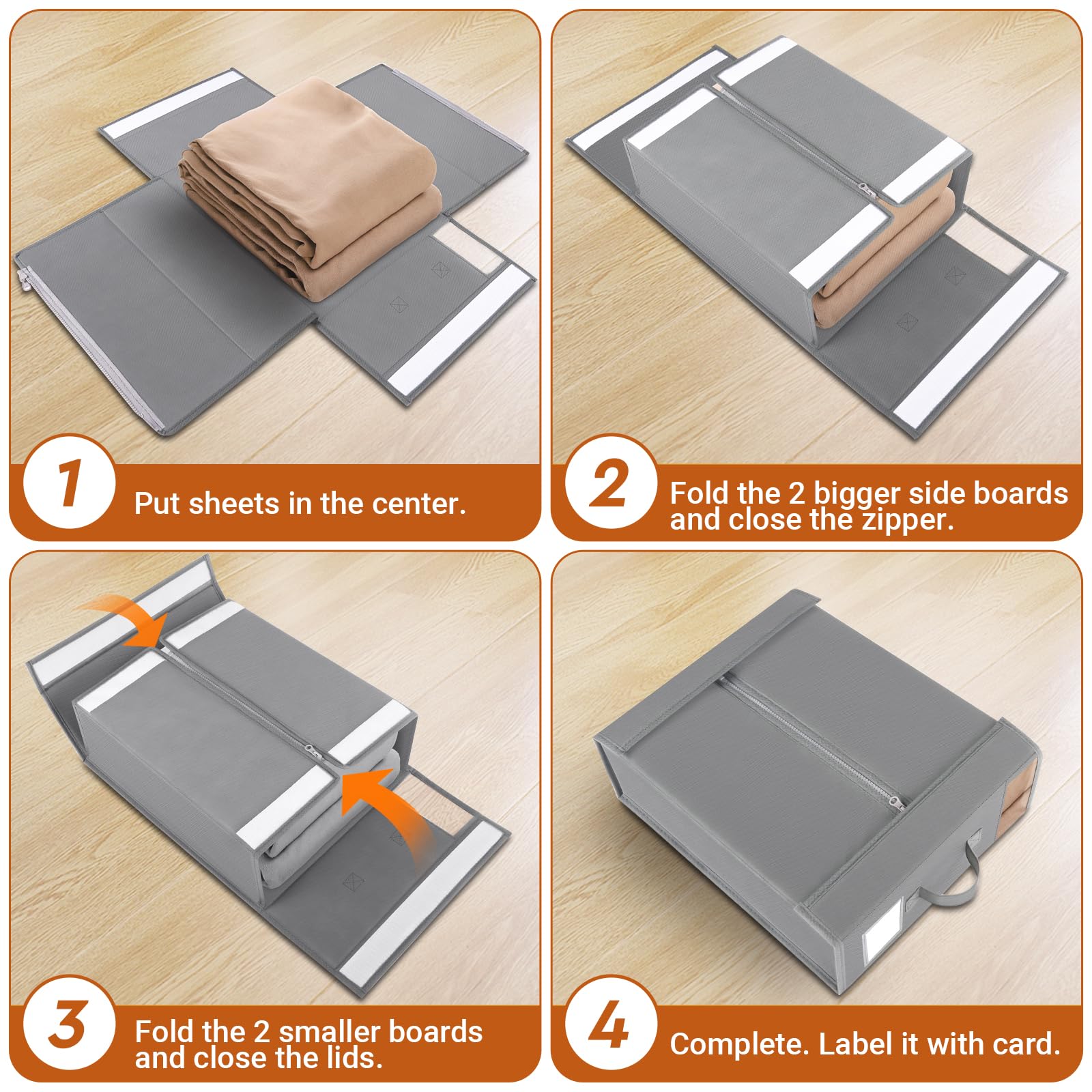 StorageTastic 2 Pack Bed Sheet Closet Organizers and Storage,Sturdy Foldable Storage Containers with Window and Label,Storage an