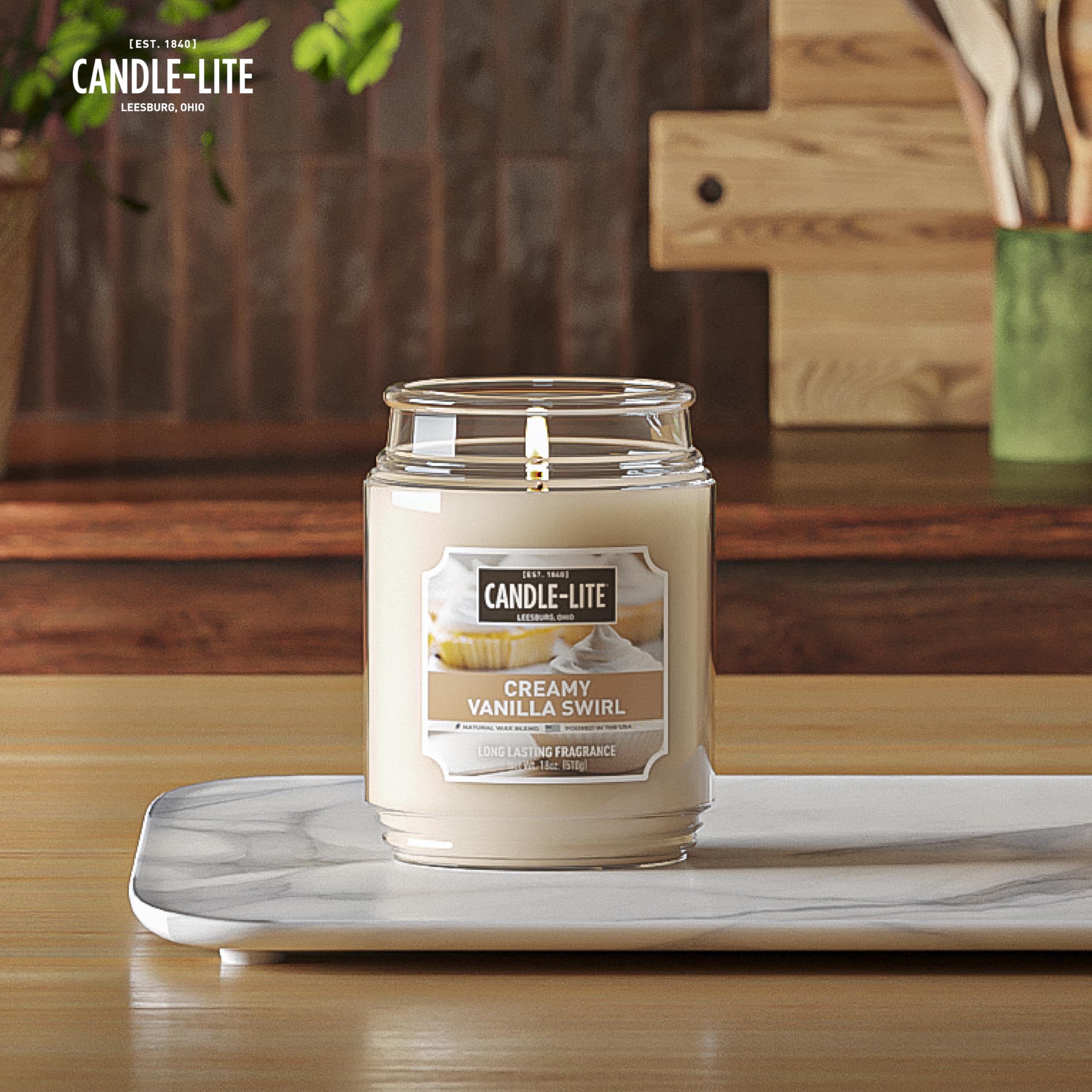 Candle-lite Scented Candles, Creamy Vanilla Swirl Fragrance, One 18 oz. Single-Wick Aromatherapy Candle with 110 Hours of Burn T