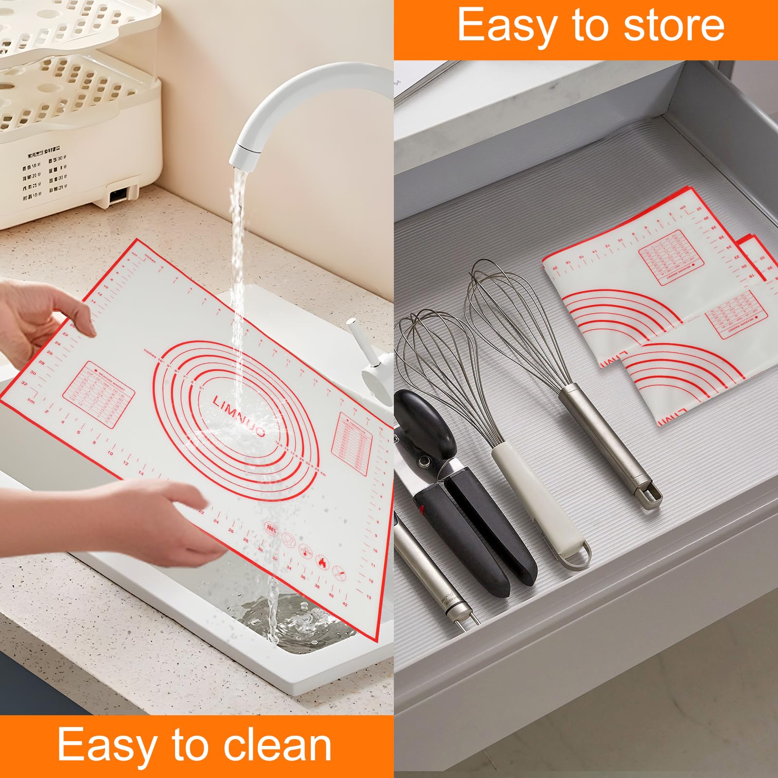 Silicone Pastry Mat Extra Thick Non Stick Baking Mat, Fondant Mat,Counter Mat,Dough Rolling Mat, Oven Liner, Pie Crust Mat (24''