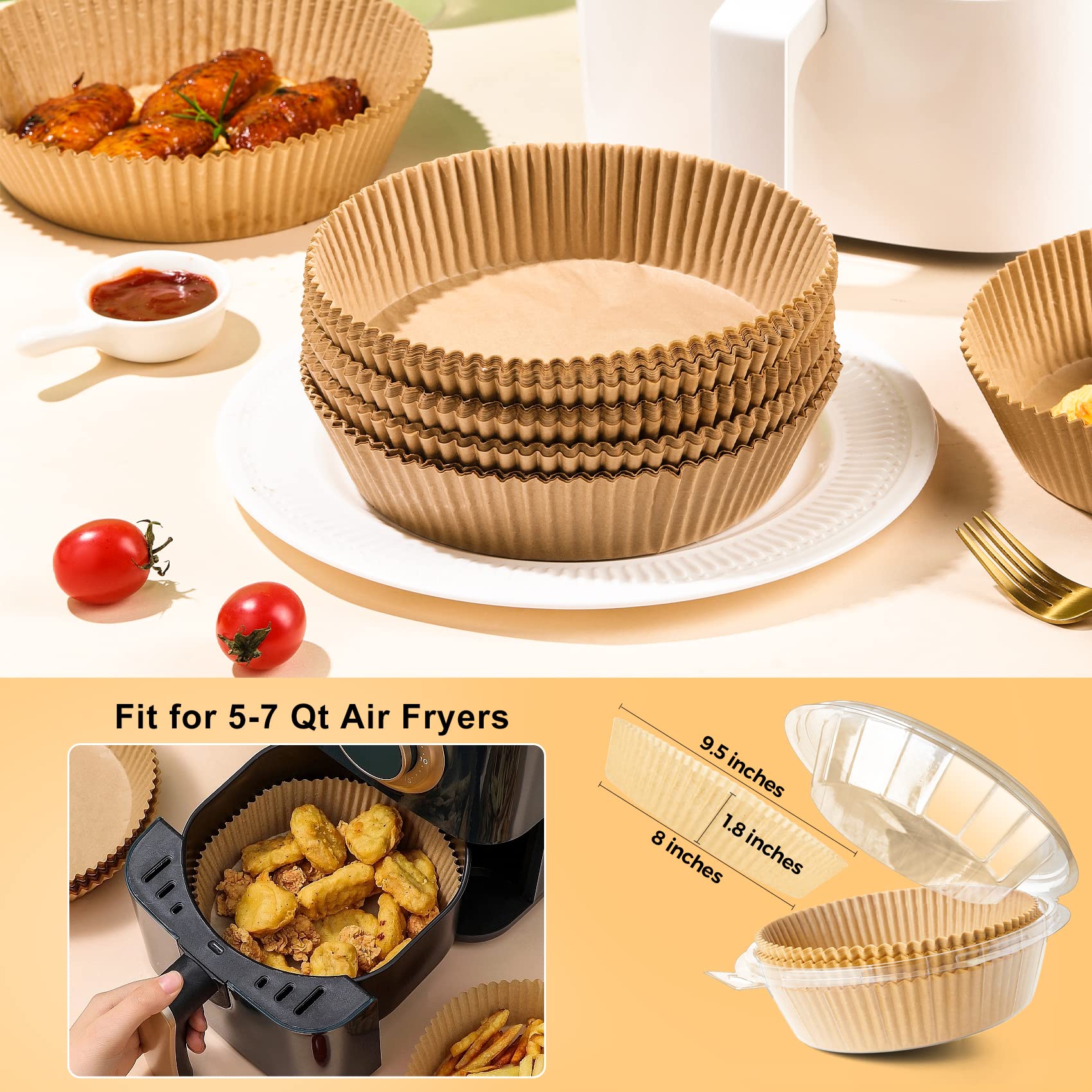 Air Fryer Paper Liner Disposable: 100Pcs 8 Inch Airfryer Insert Parchment Paper Sheets, Grease And Water Proof Non Stick Basket