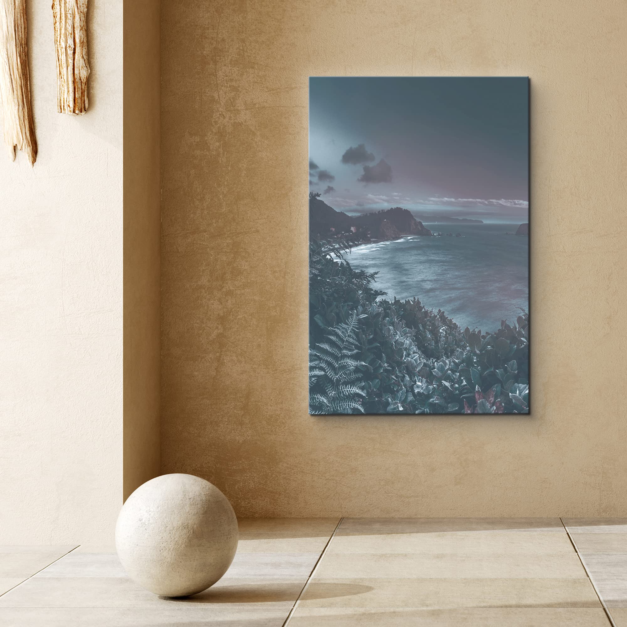 Signford Canvas Print Wall Art Scenic Nighttime Beachfront View Nature Ocean Photography Modern Art Nautical Landscape Colorful