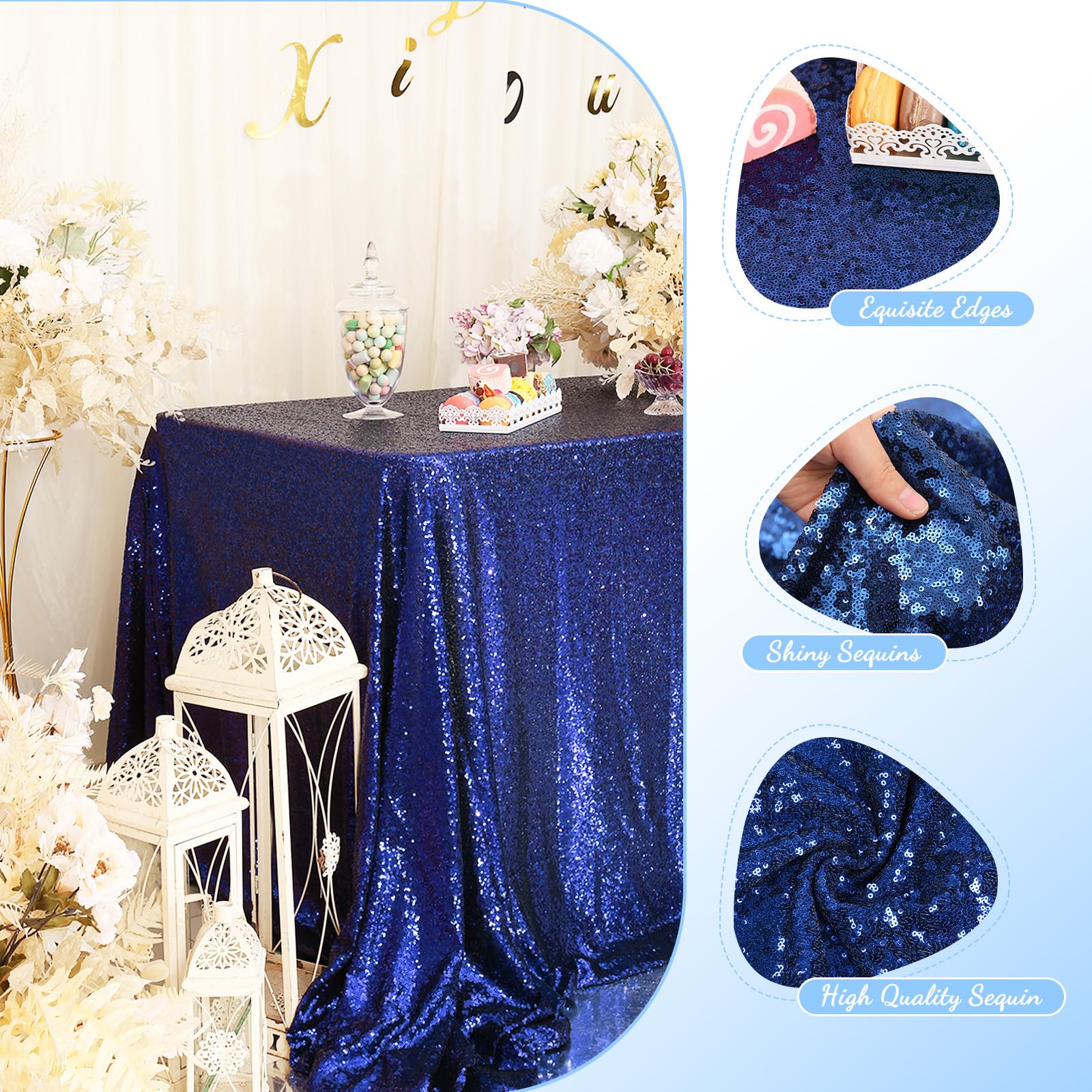 PartyDelight Sequin Tablecloth 50x80Inch Navy Blue Rectangle Table Cloth Glitter for Party Baby Shower Christmas Decorations