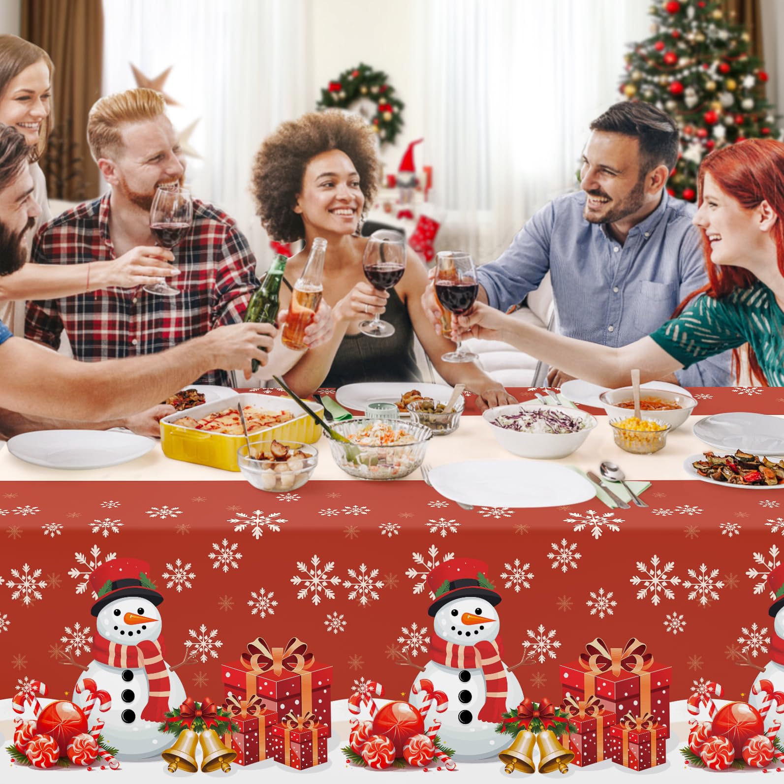 Christmas Tablecloth, 3 Pack Disposable Plastic Tablecloth 54'' X 108'' Christmas Party Supplies,Christmas Table Cloth Plastic T