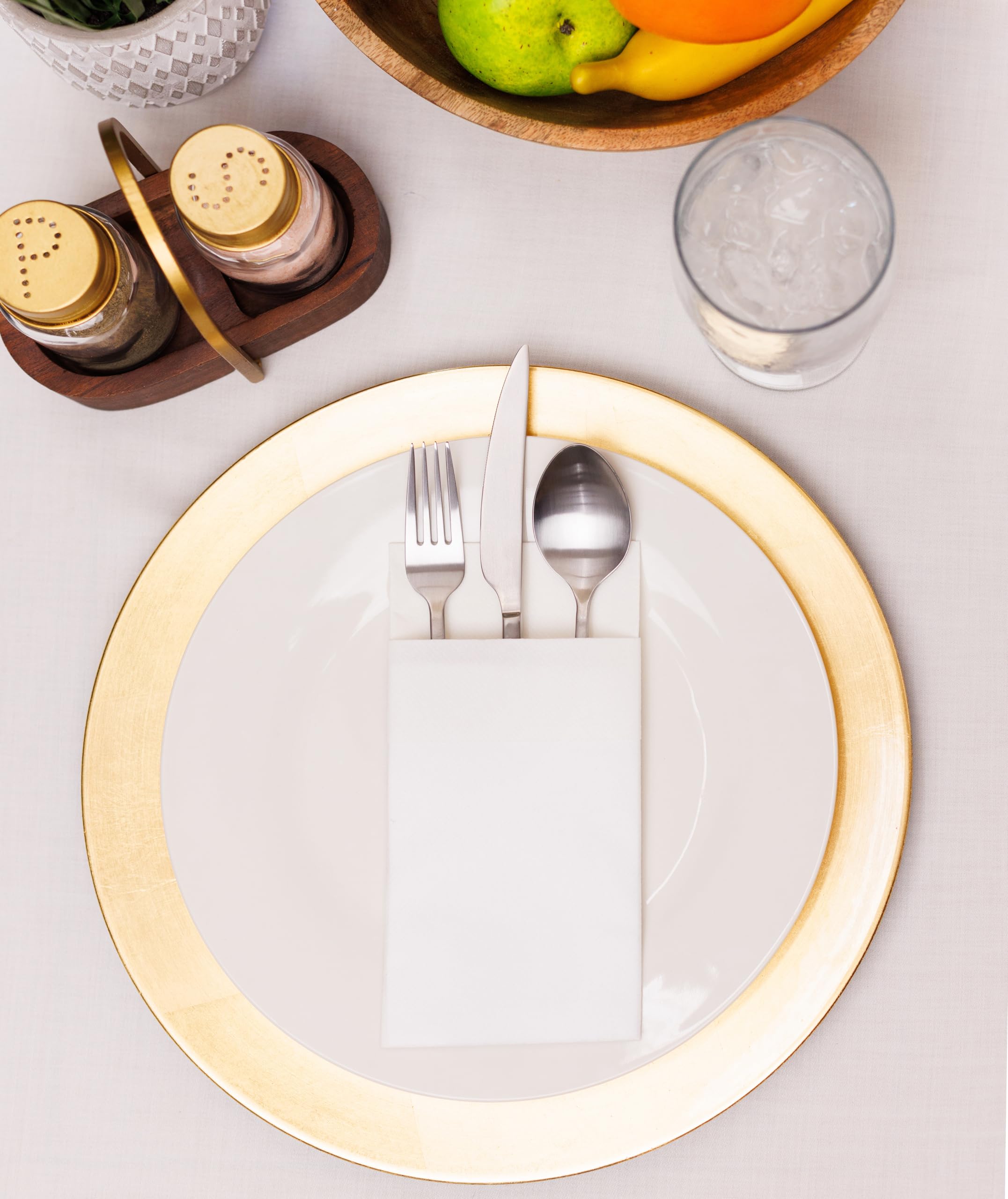 AH AMERICAN HOMESTEAD Linen Feel Paper Dinner Napkins with Silverware Pocket - 16''x15.5'' Bulk Disposable Napkins  Elegant Linen Like Style Hand Towel Napkins for Dinner Parties Weddings - White 50ct