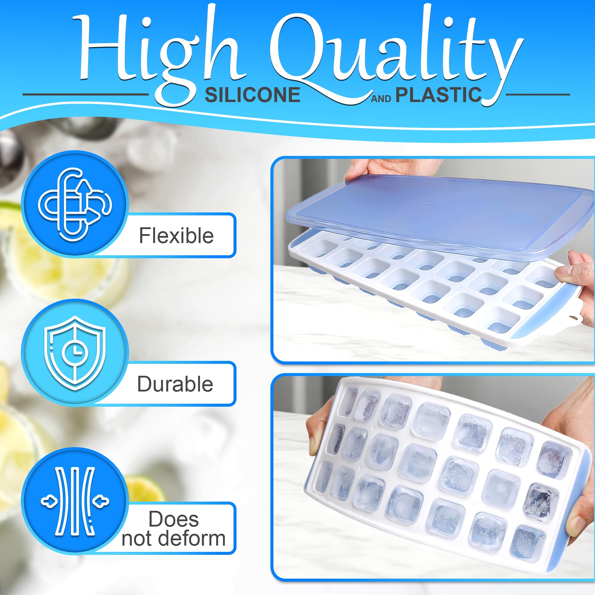 Silicone Ice Cube Trays With Lid - 5Pcs Ice Cube Trays For Freezer Ice Maker Ice Cube Tray With Lid Silicone Ice Cube Molds - Si