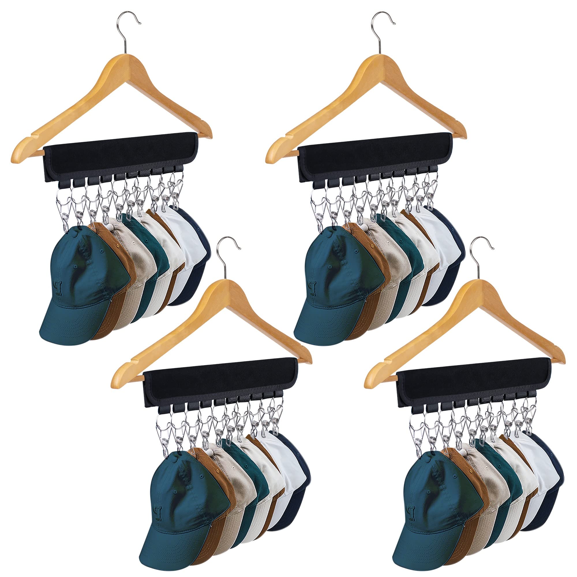 Hat Organizer Holder For Hanger & Room Closet, 4Pack Hat Storage Clips, For Hang Baseball Hats Rack, Ball Caps, Winter Beanie &