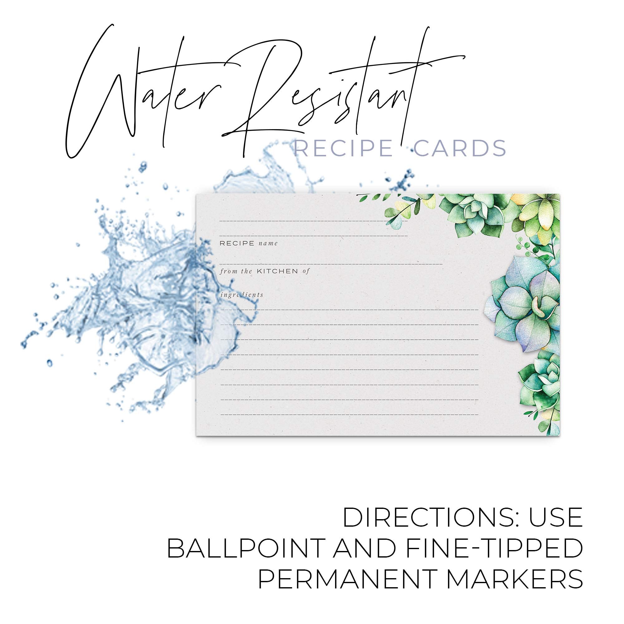 48 Succulents Recipe Cards, 4X6 In, Water Resistant
