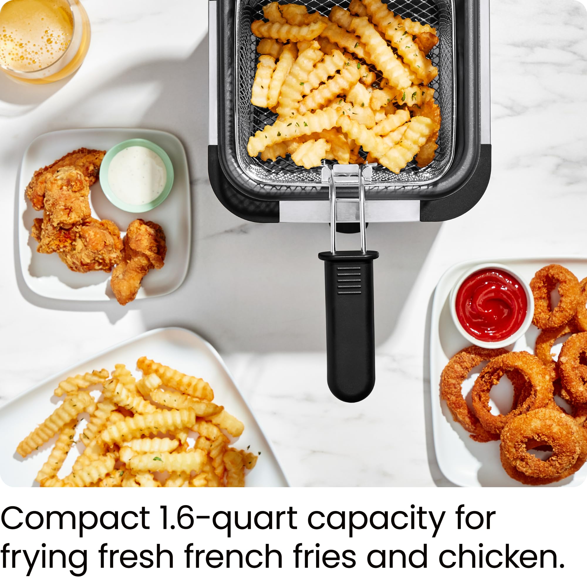Chefman Fry Guy  The Most Compact & Convenient To Deep Fry Comfort Food  Restaurant-Style Basket With A 1.6-Quart Capacity  Easy-View Window & Adjustable Temp Control  Stainless - 1.5 Liter