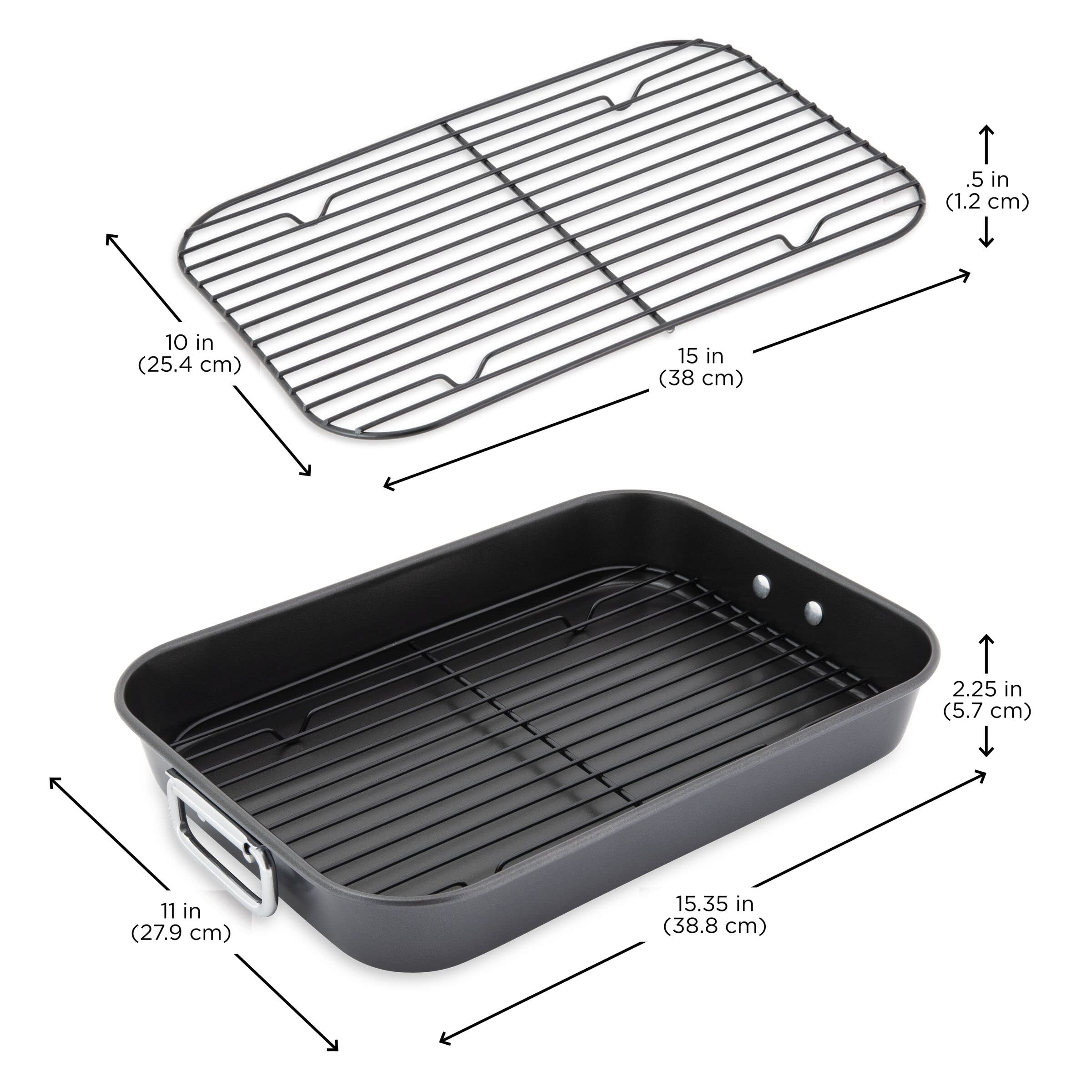 Allrecipes Nonstick Roaster With Flat Rack, 10X15-Inch, Black
