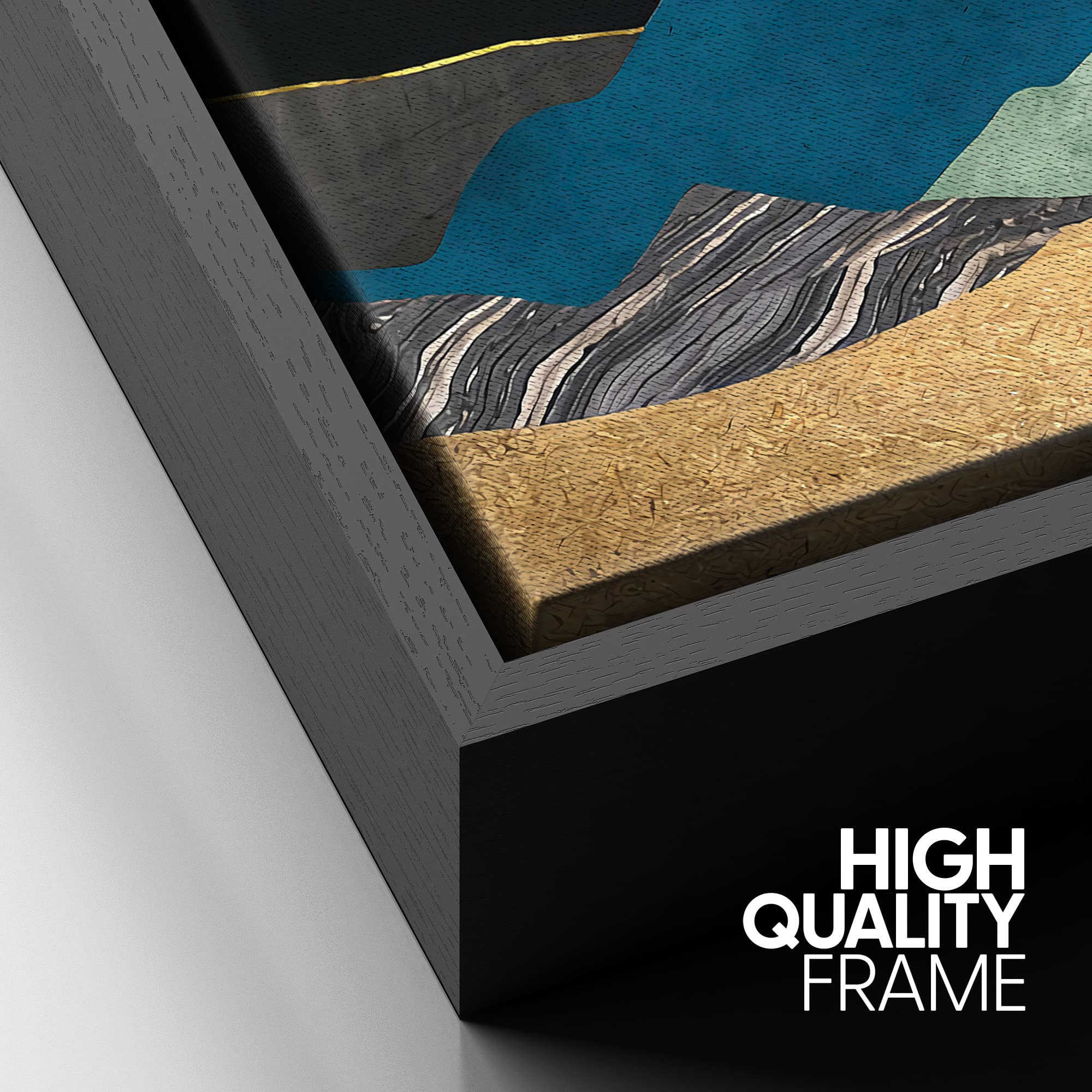 Signford Framed Canvas Print Wall Art Teal Gold Mountain Range Sunshine Nature Wilderness Illustrations Modern Art Rustic Zen La