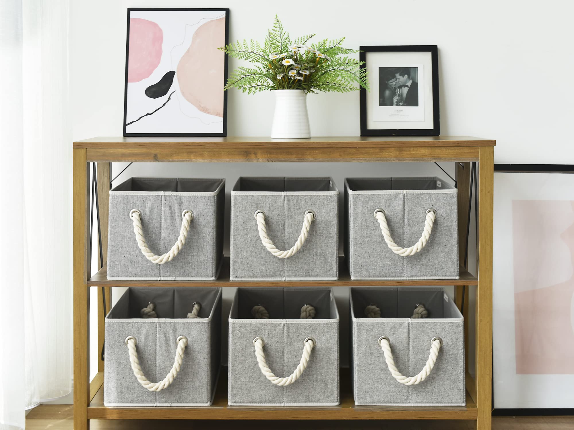 StorageWorks Closet Organizers with Handles  Rectangular Storage Baskets for Shelves  Foldable Closet Storage Bins for Linen Closet  3-Pack  Gray