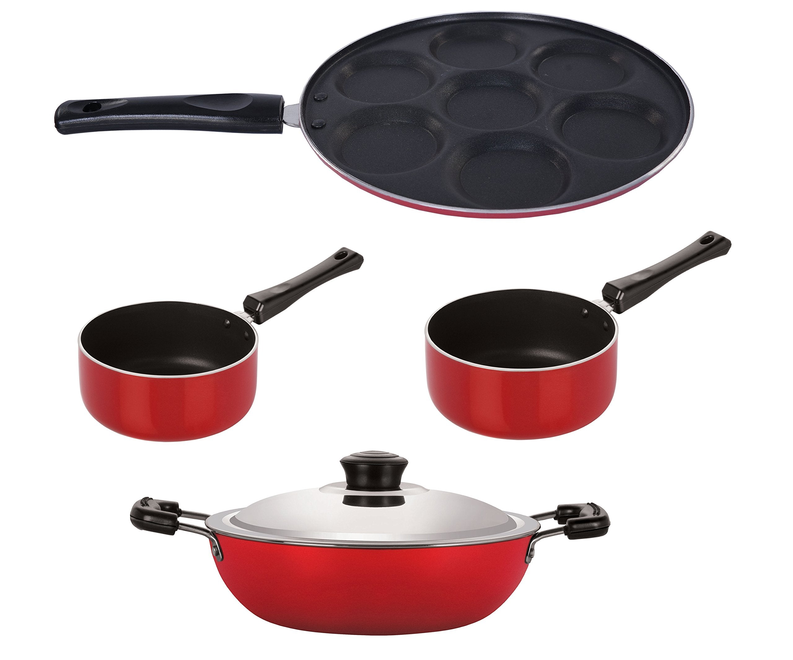 Nirlon Bpa Free NonStick Aluminium 4 Piece Cookware Essential Set With Steel Lid, Dkdb_Spm_Spb_Up7