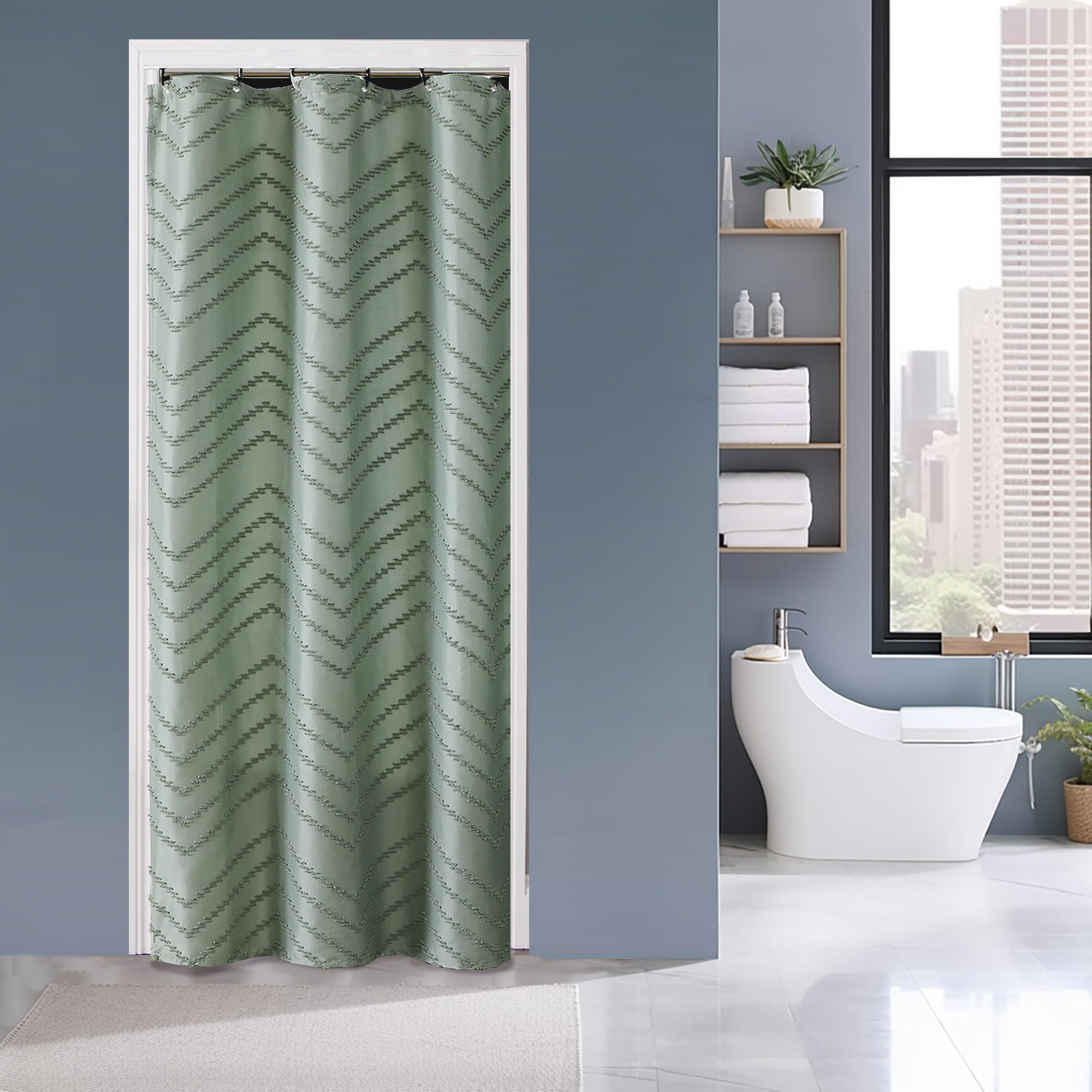 Chyhomenyc Chevron Fabric Shower Curtain Set 36X72 Inches Bath Stall Size, Small Boho Shower Curtain, Modern Farmhouse Chic Text