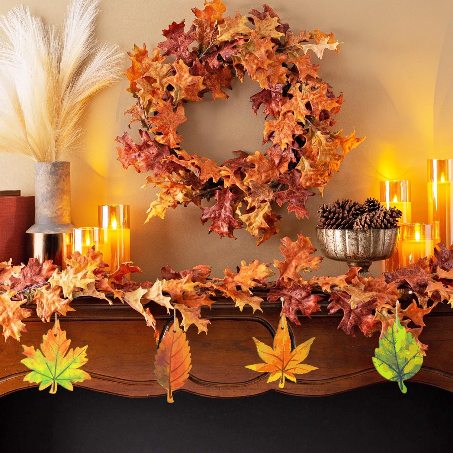 36PCS Wooden Fall Ornaments to Paint Thanksgiving Decorations, 6 Styles DIY Blank Autumn Unfinished Wood Maple Leaves Turkey Pum