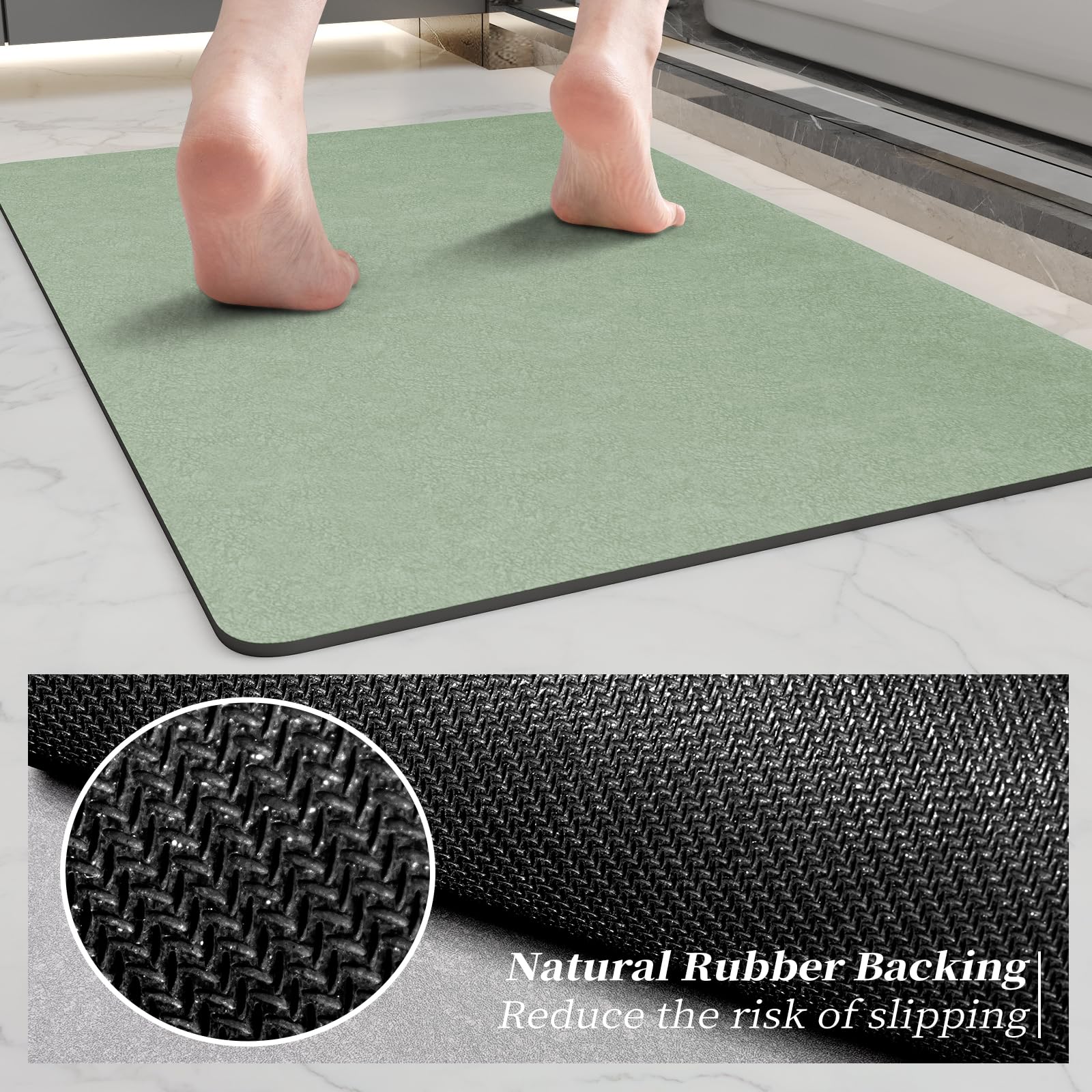 Sage Green Bathroom Mat Rugs Sets 2 Piece - Quick Dry Super Absorbent Bath Mat For Bathroom Diatomaceous Earth Bathroom Rugs Wit