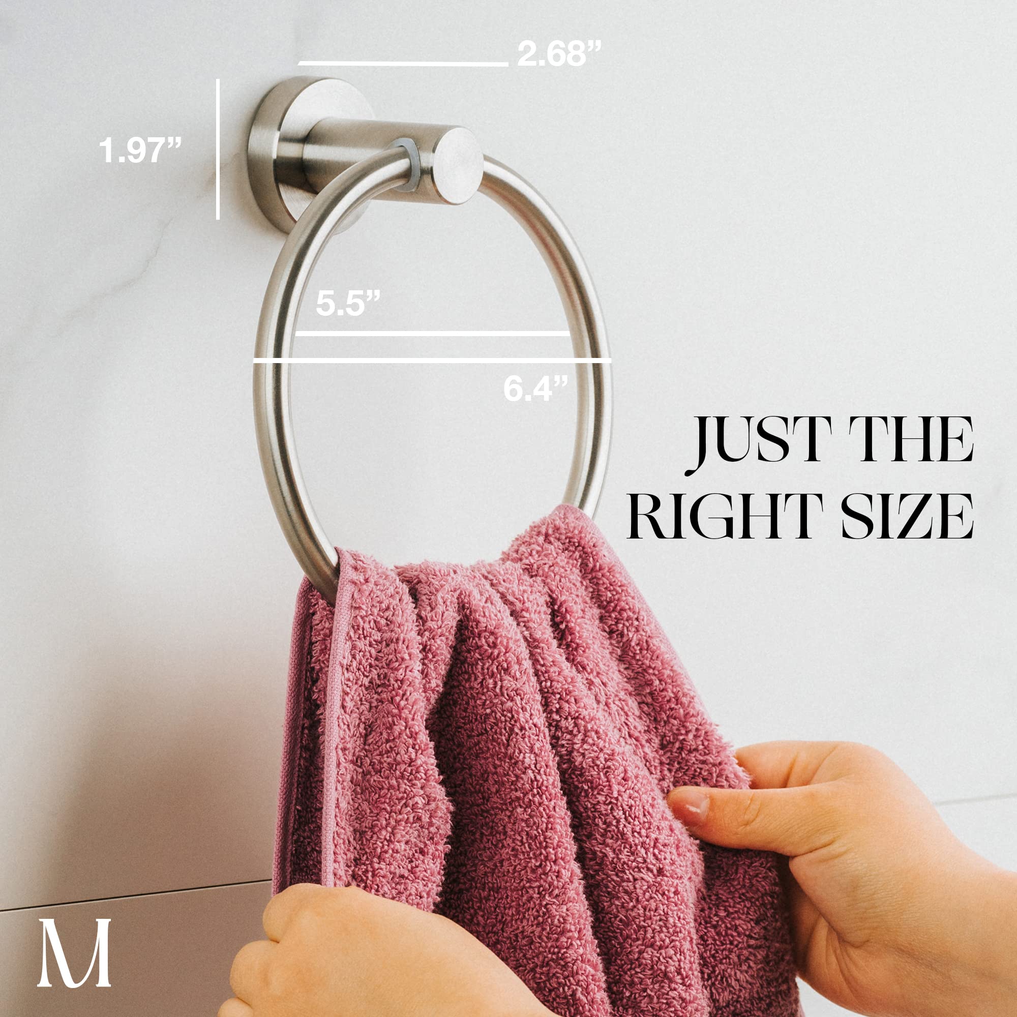 Marmolux Acc Brushed Towel Ring for Bathroom - Hand Towel Holder for Bathroom Wall - SUS304 Stainless Steel Bathroom Towel Rack Hardware Set.