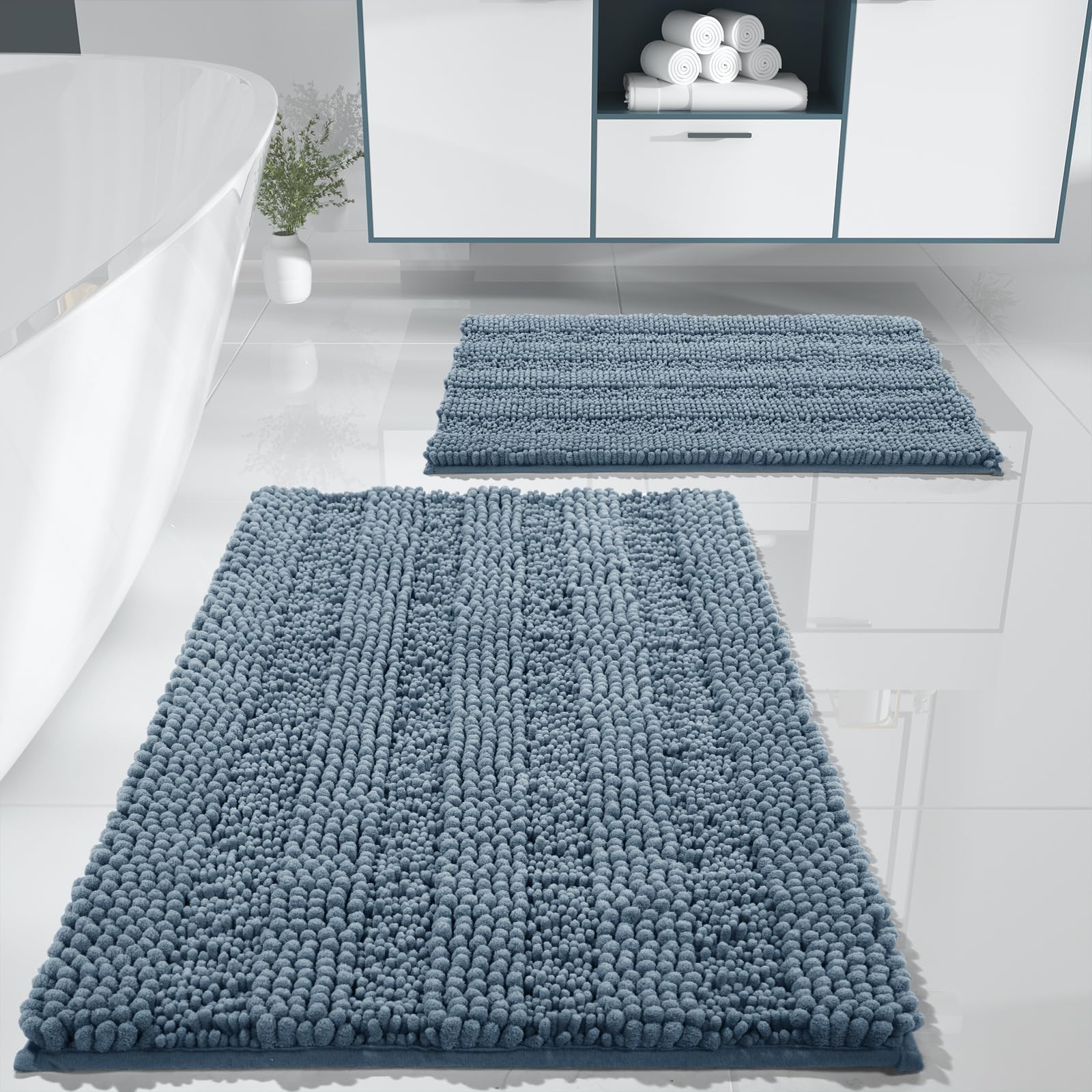 Yimobra Washable Bathroom Rugs Sets 2 Piece, Non Slip Quick Dry Absorbent Bath Mat Set, Chenille Luxury Shower Rugs For Bathroom