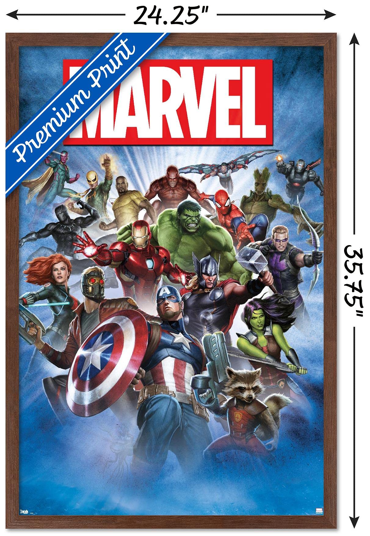 Trends International Marvel Comics - Group Shot Wall Poster, 22.375'' X 34'', Mahogany Framed Version