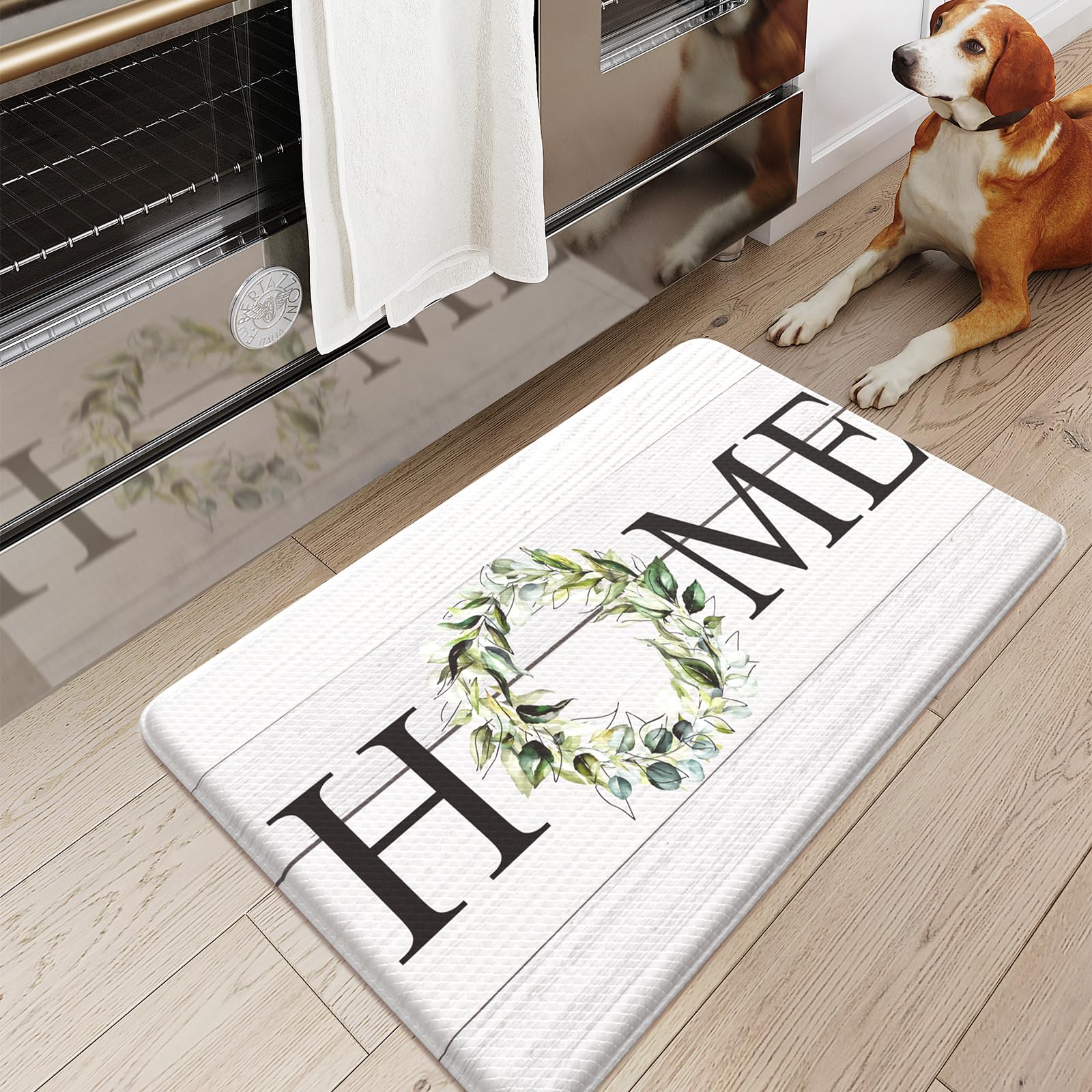 Kimode Anti Fatigue Kitchen Mats For Floor,17.3'' X 30'' Farmhouse Rustic Kitchen Rugs Cushioned,Non-Skid Waterproof Comfort Thi