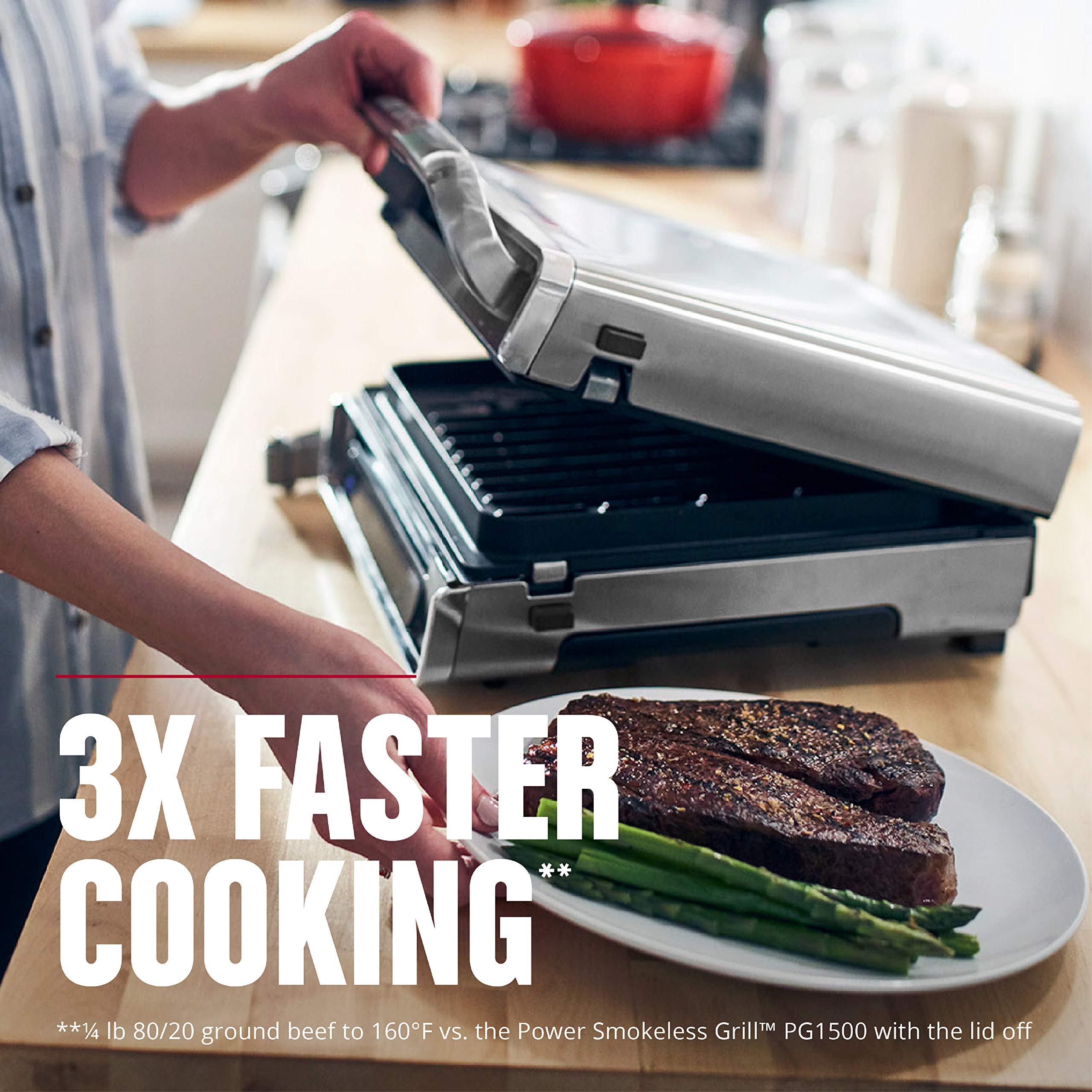 George Foreman Family Size (4-6 Servings), Grd6090B Smokeless-Digital Smart Select, Stainless Steel