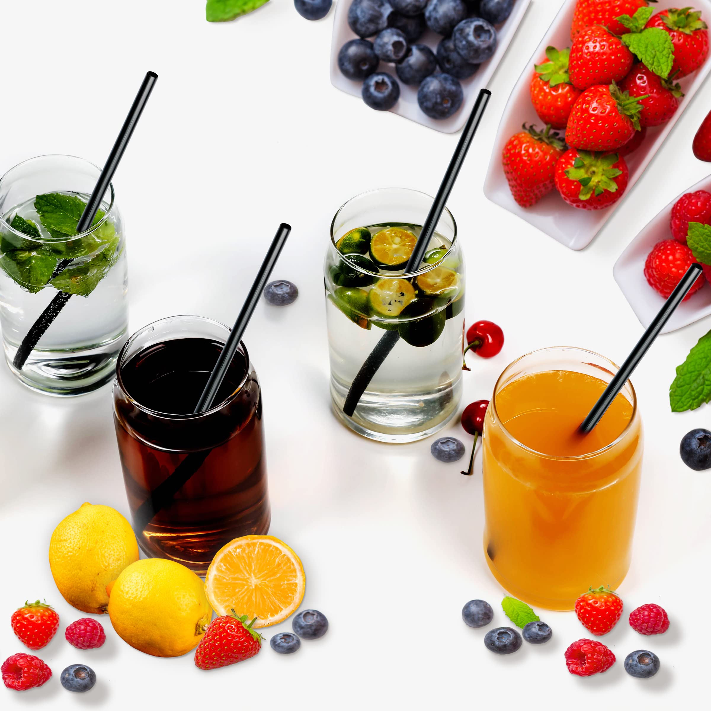 500 Pcs Black Disposable Drinking Plastic Straws.(0.23'' Diameter And 8.26'' Long)