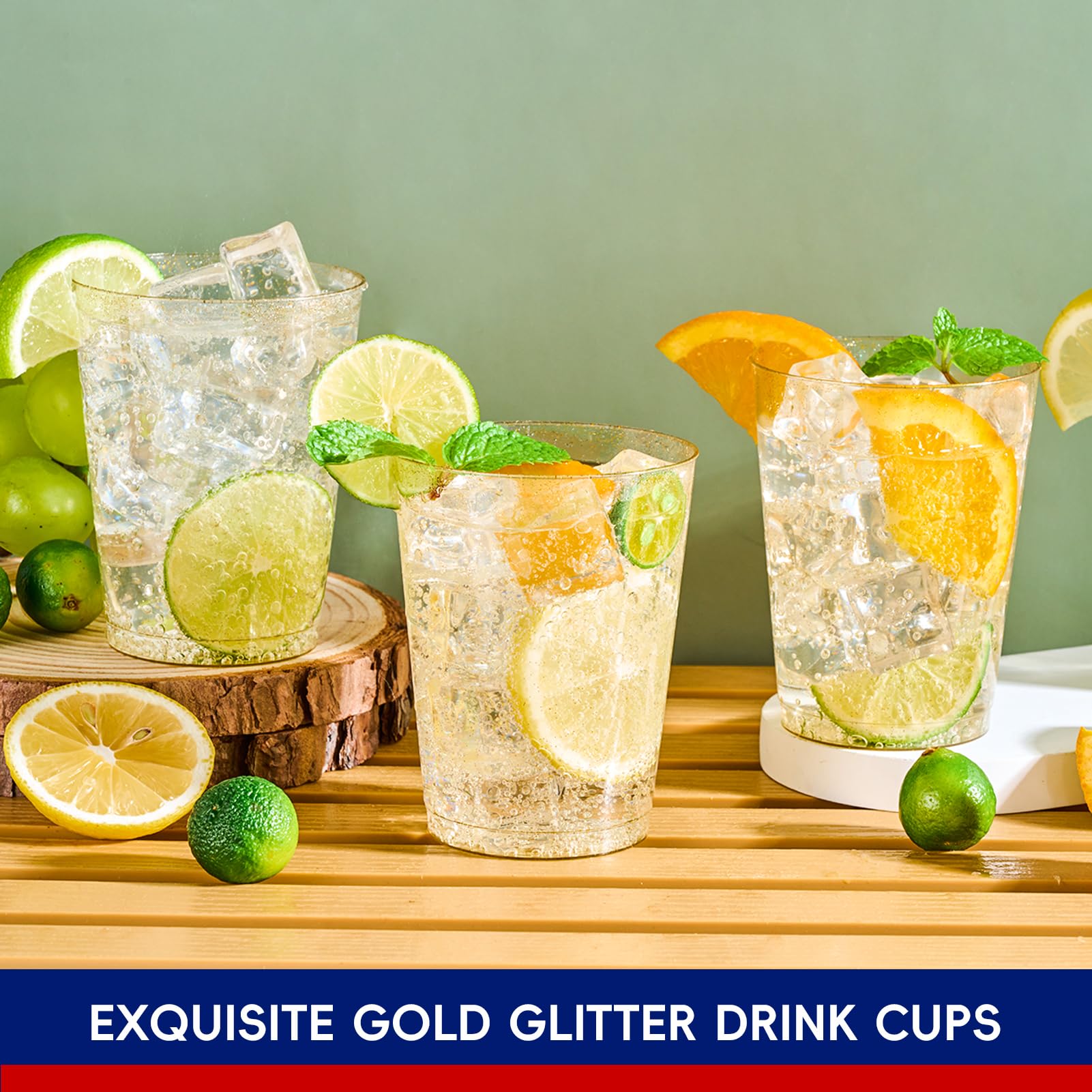 200 Pack 10 Oz Gold Glitter Plastic Party Cups, Disposable Plastic Cups Tumblers, Gold Plastic Drinking Cups With Glitter Perfec