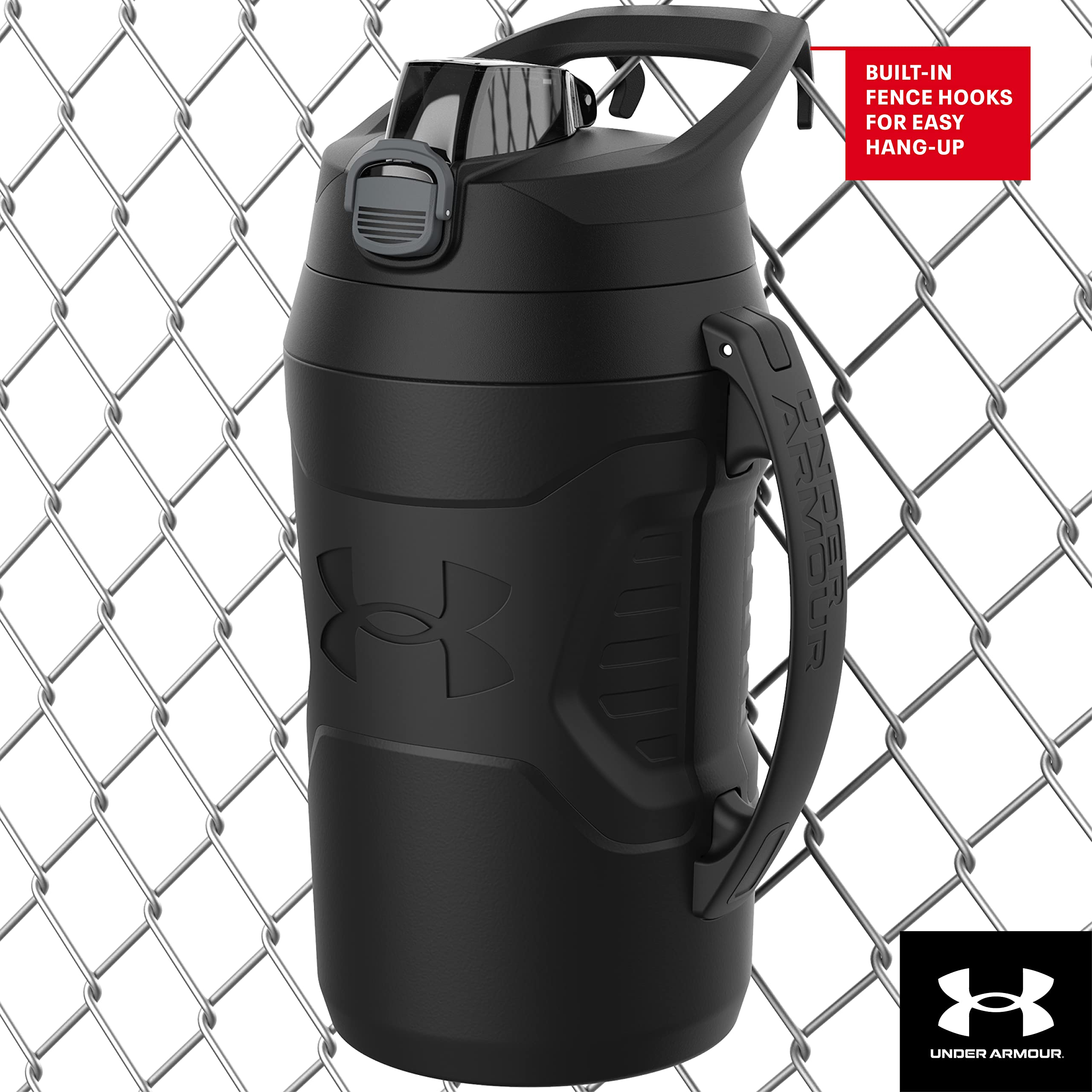 Under Armour Sports Water Jug, 64Oz Insulated Water Bottle W/Handle, Half Gallon, Fence Hook, Leak Resistant, Baseball, Football