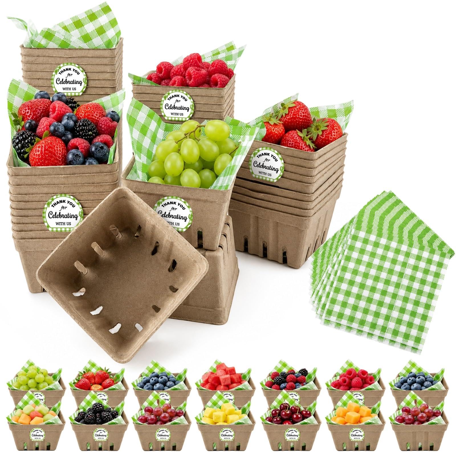 Oaklo 60 Pack Natural Pulp Fiber & Farmers Market Berry Basket