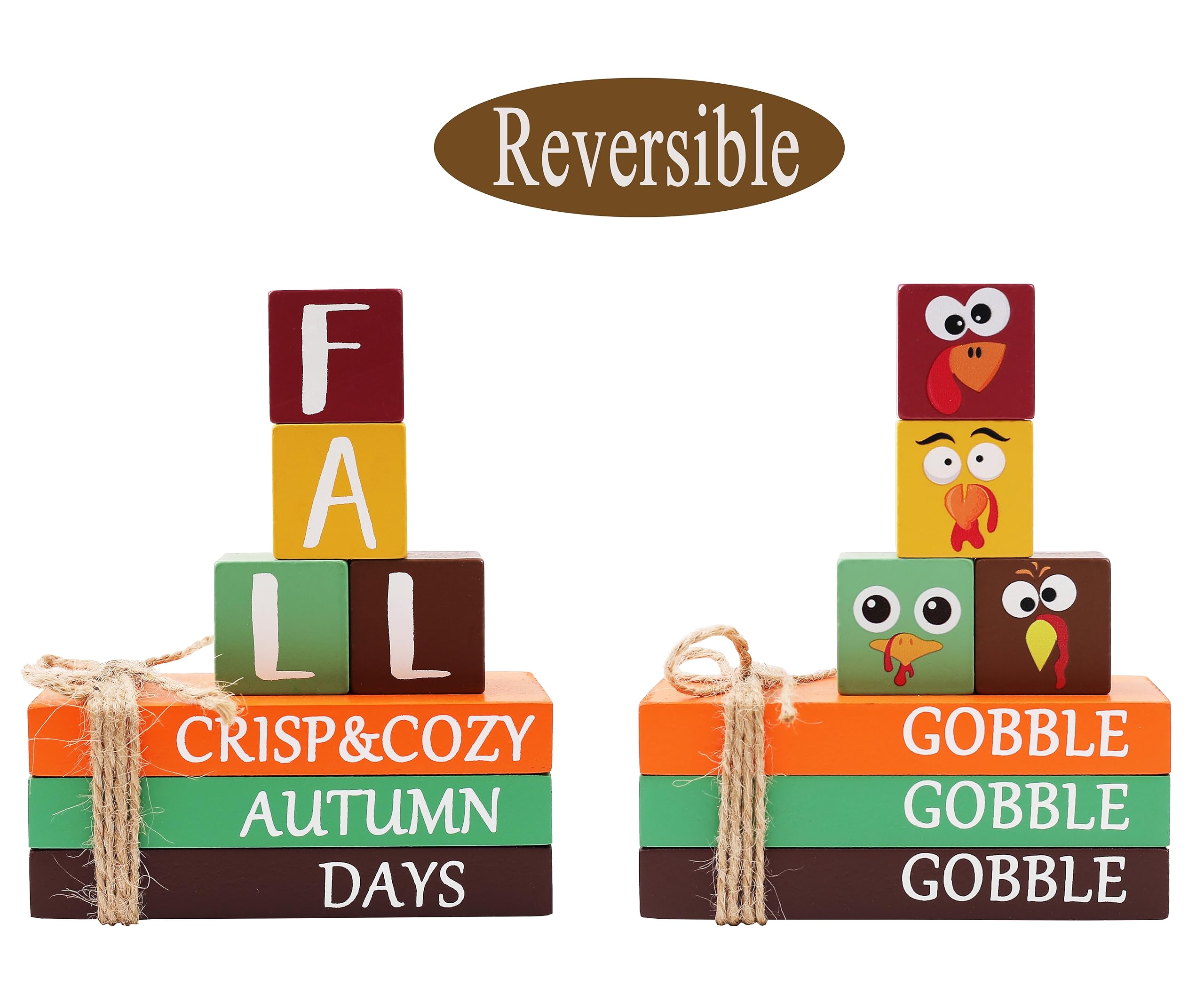 Hrency Thanksgiving Decor - Turkey Faux Books & Gobble Wooden Sign Book Stack Fall Farmhouse Rustic Tiered Tray Coffee Table Dec