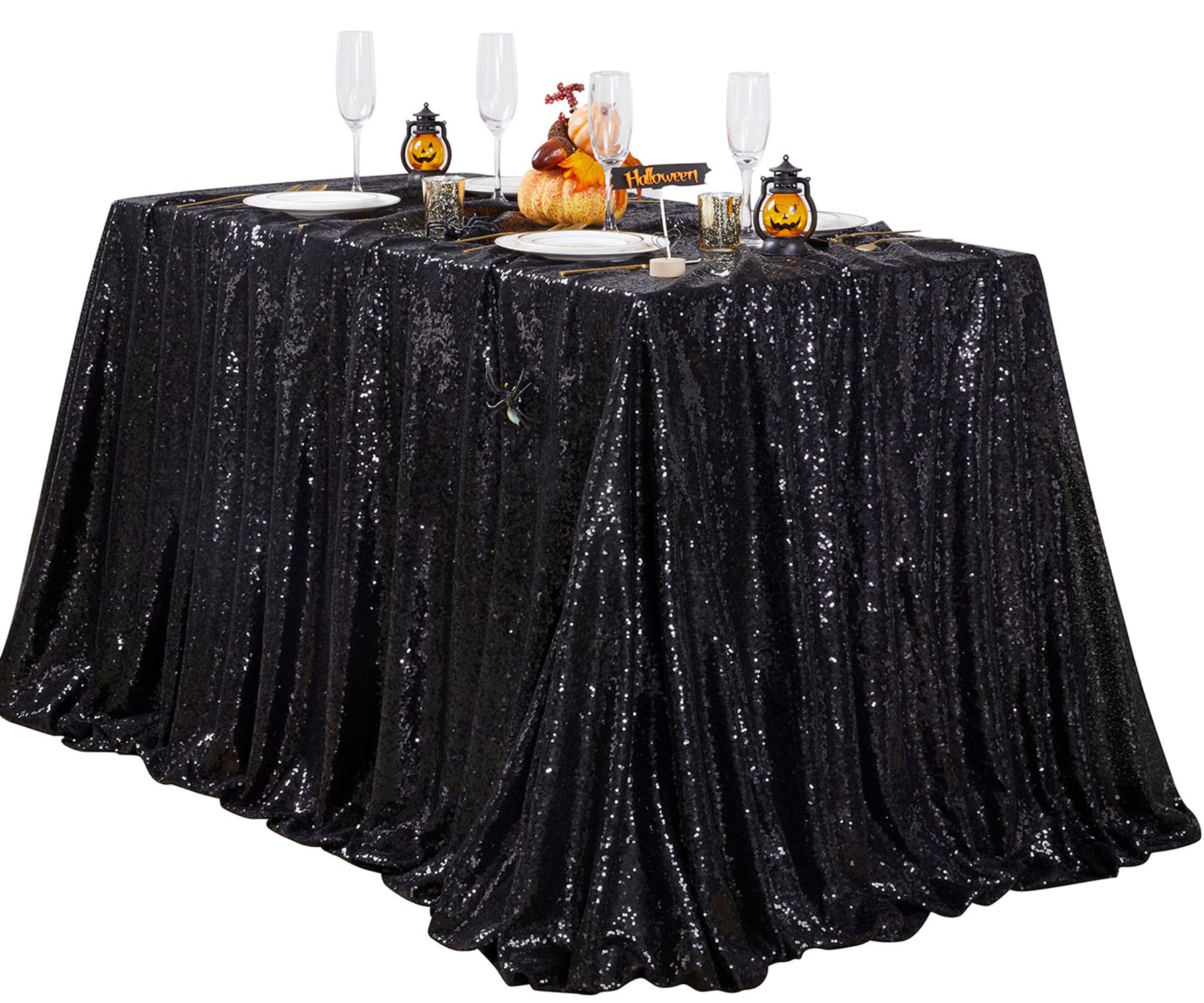 Queendream Sequin Tablecloth 60X102 Inch Black Tablelcoth Halloween Glitter Tablecloth For Wedding Birthday Party Graduation
