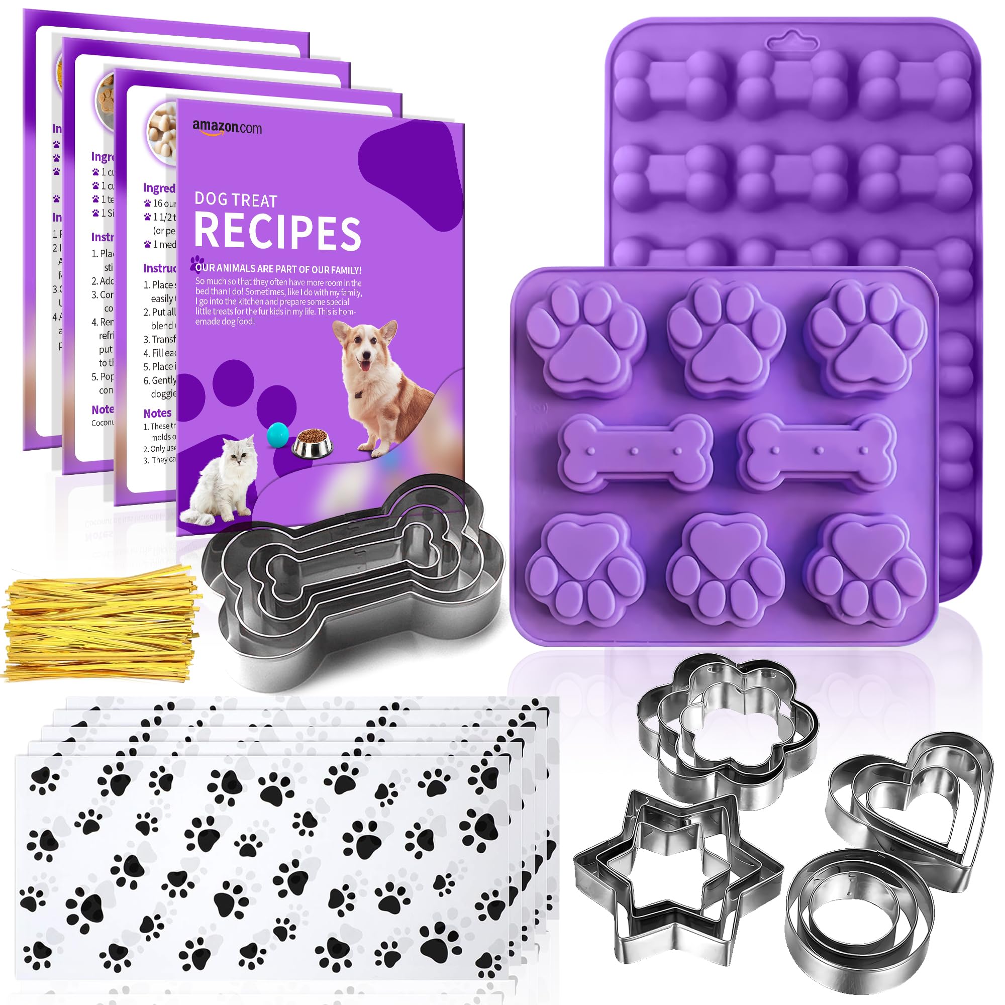 Rugvomwm 123 Pcs Homemade Dog Treats Set Silicone Molds Cookie Cutters,Including 2 Dog Treat Mold,5+12 Cookie Cutters And, 4 Dog