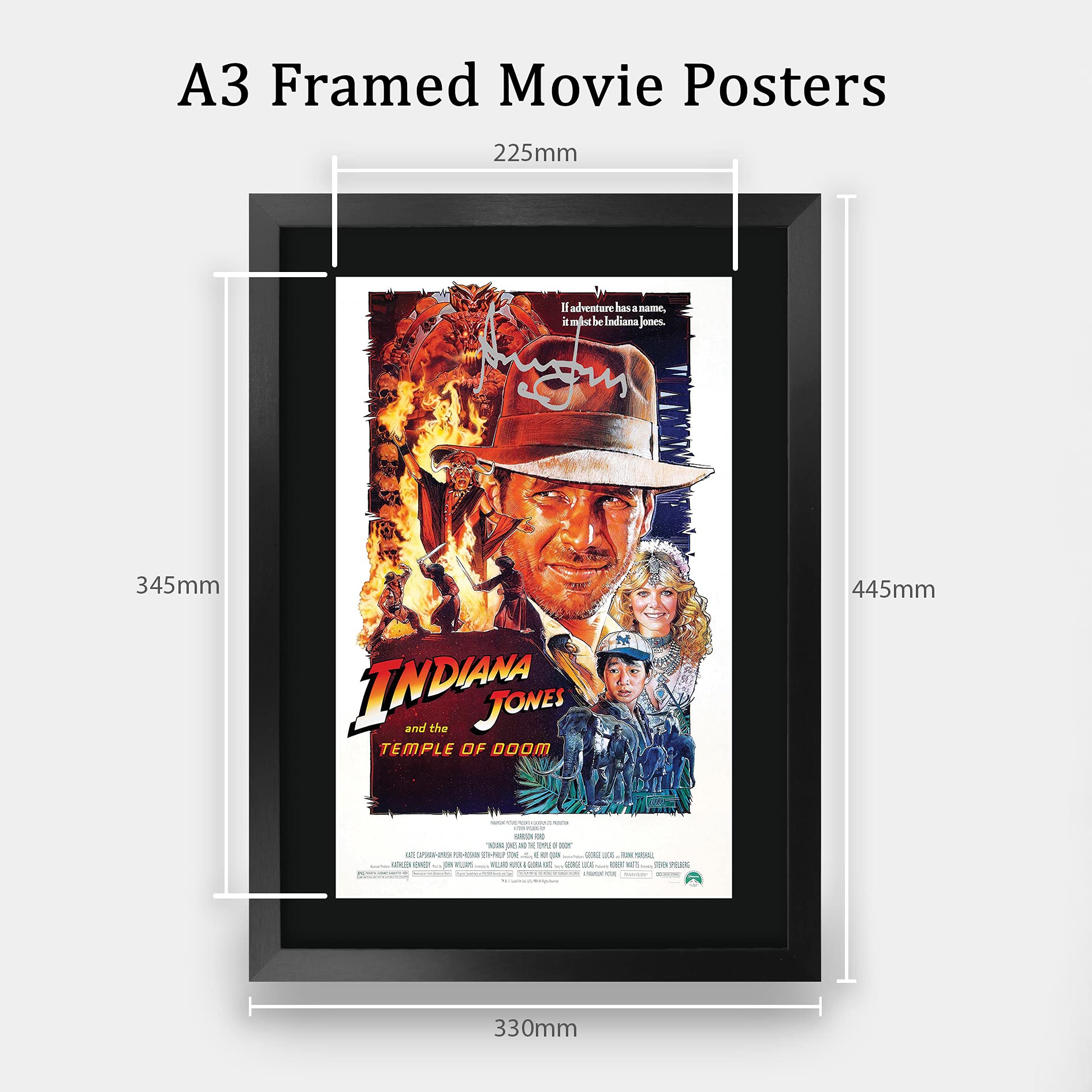 Hwc Trading Indiana Jones And The Temple Of Doom Movie Poster Harrison Ford Signed 16 X 12 Inch Framed Gift Printed Autograph Fi