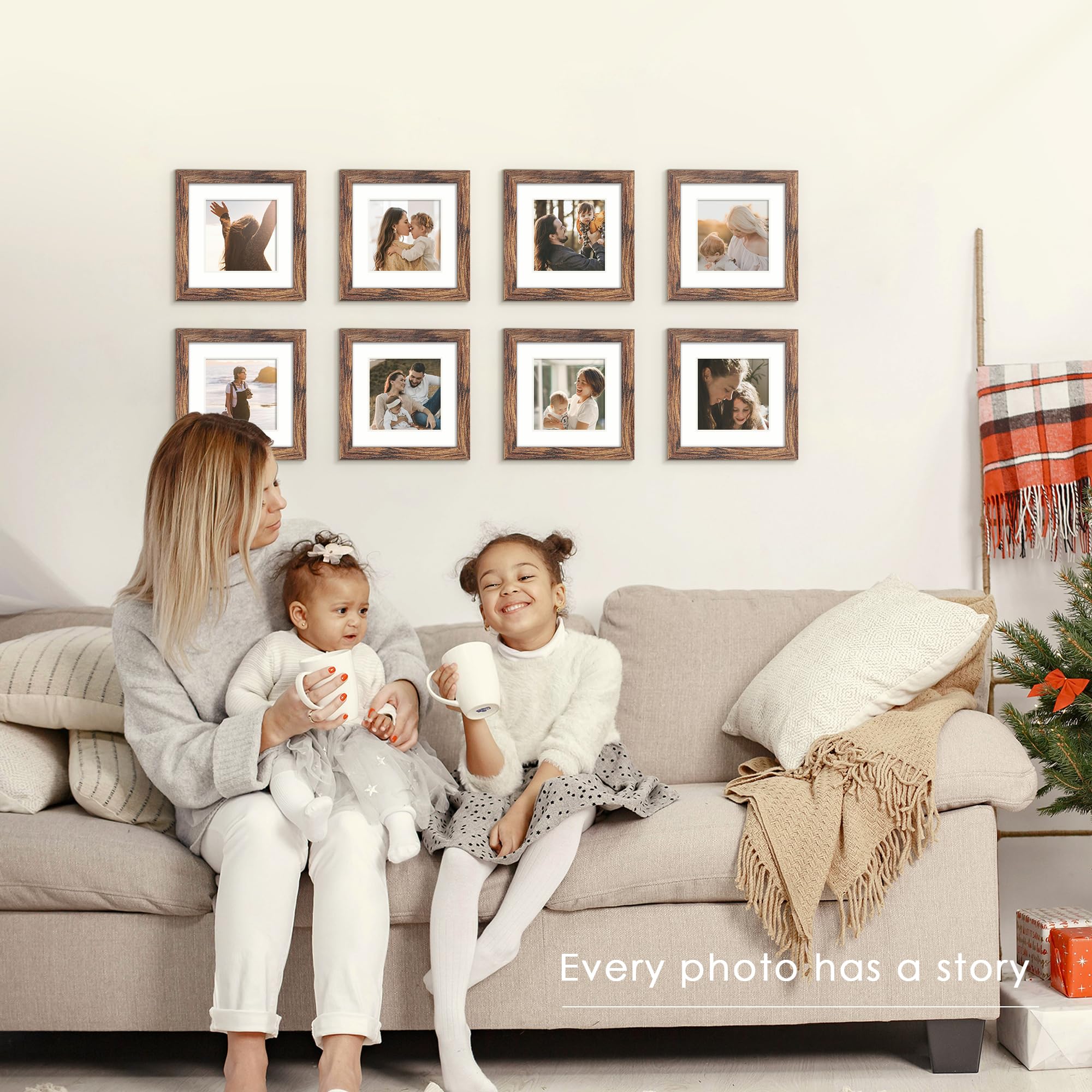 Fisnish 5x5 Picture Frame Sef of 10, Display Pictures 4x4 with Mat or 5 x 5 Without Mat, Square Photo Frame Collage for Wall Gal