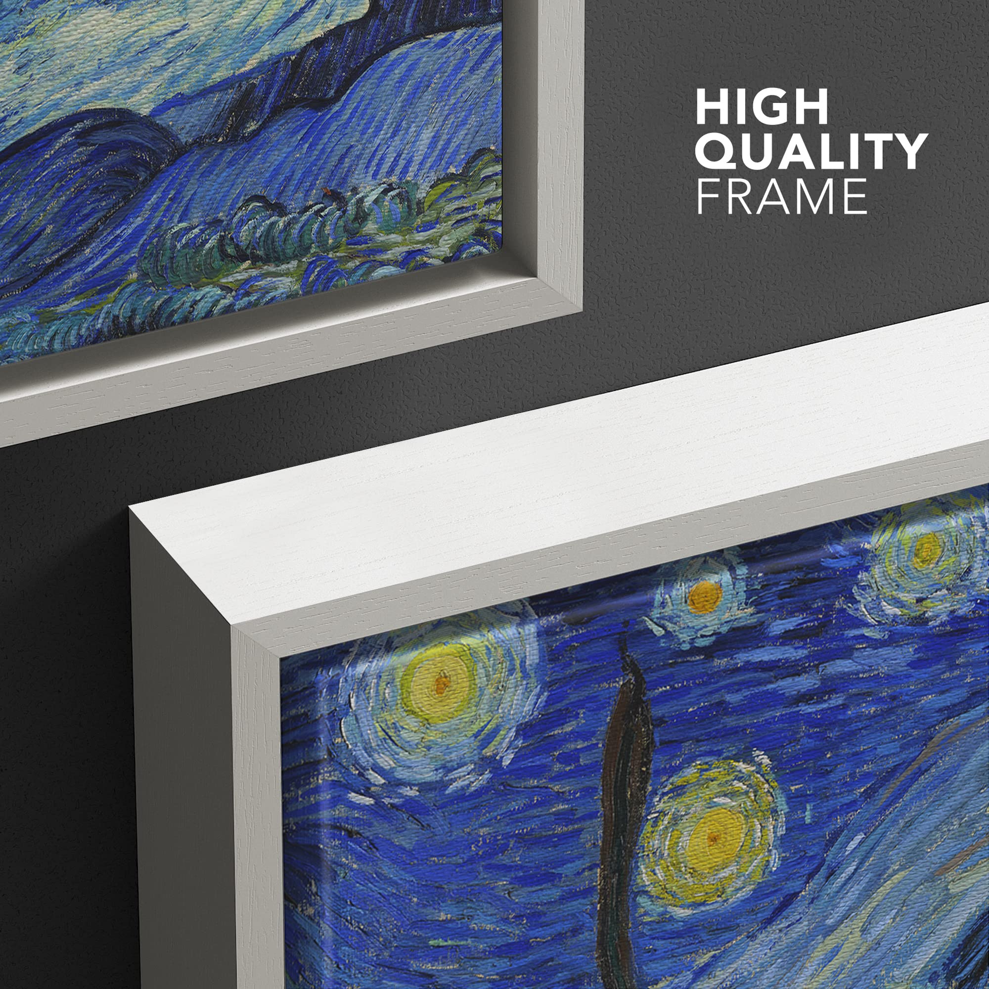 Wall26 - Starry Night By Vincent Van Gogh - Framed Canvas Art Wall Art - 16''X24'' White