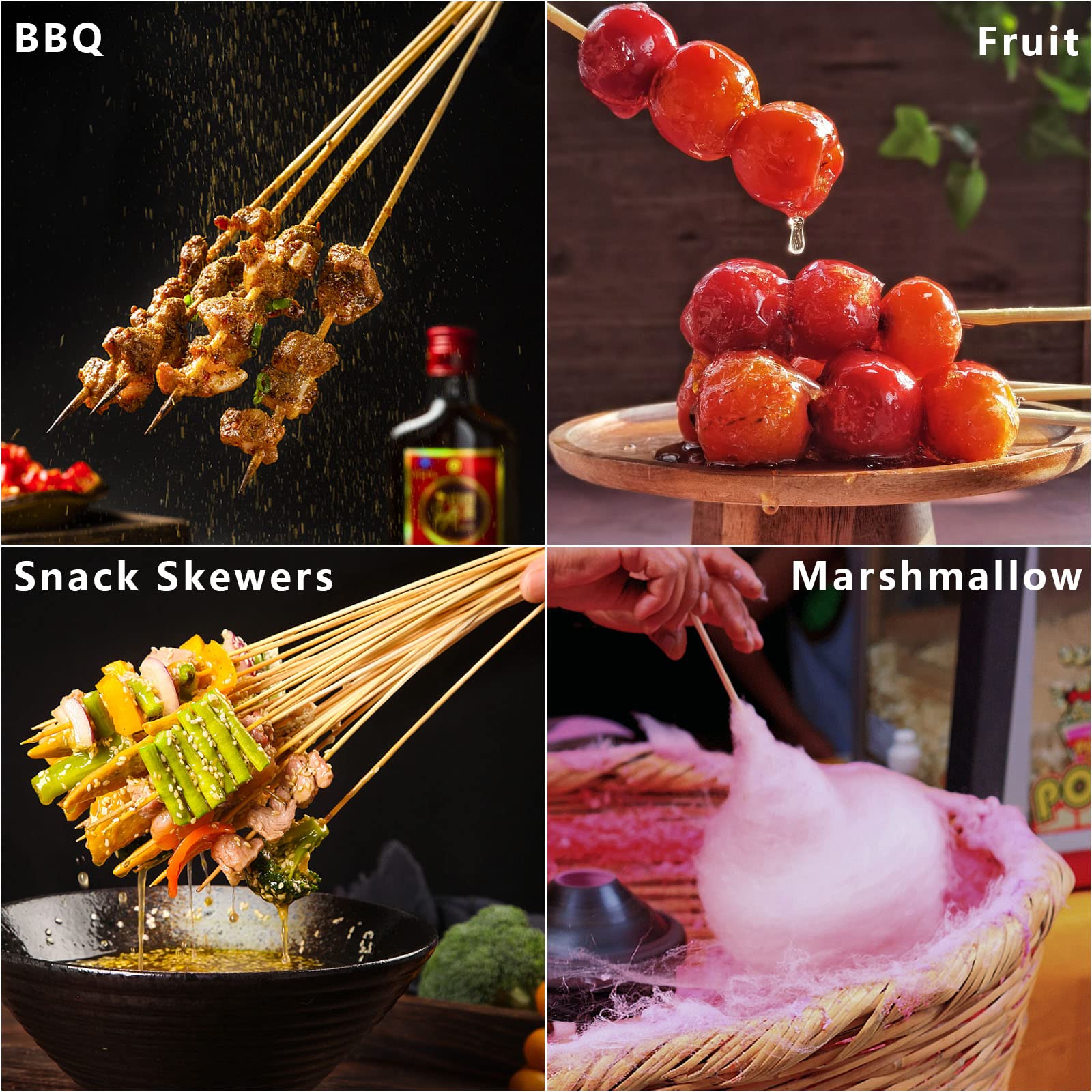 200 Pcs Natural Bamboo Skewers 6/8/10/12/14/16 Inch Wooden Skewers Barbecue Sticks Wood Barbecue Kabob Skewers For Bbq Appetiser