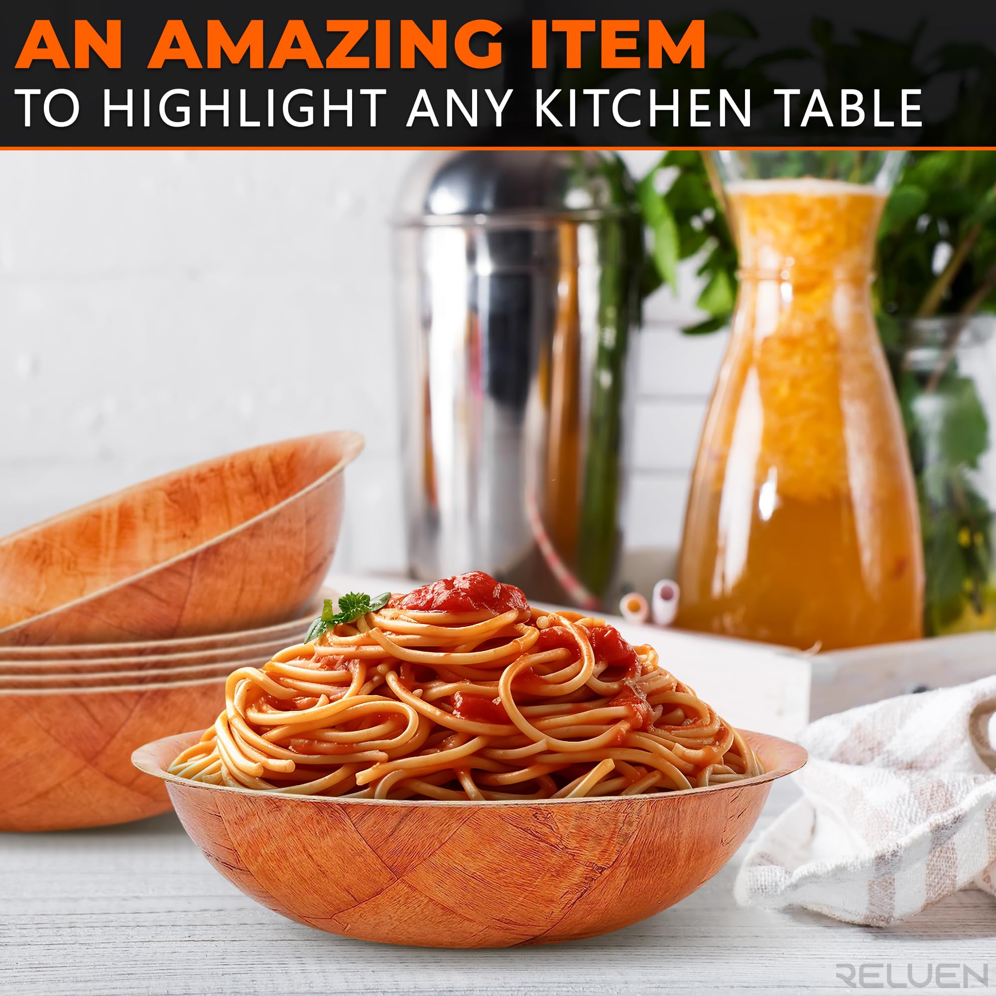 6Pcs Wooden Salad Bowl Set - Decorative Bowls For Kitchen Large Serving Bowls For Entertaining Small Snack Bowls Set Soup - 8 In