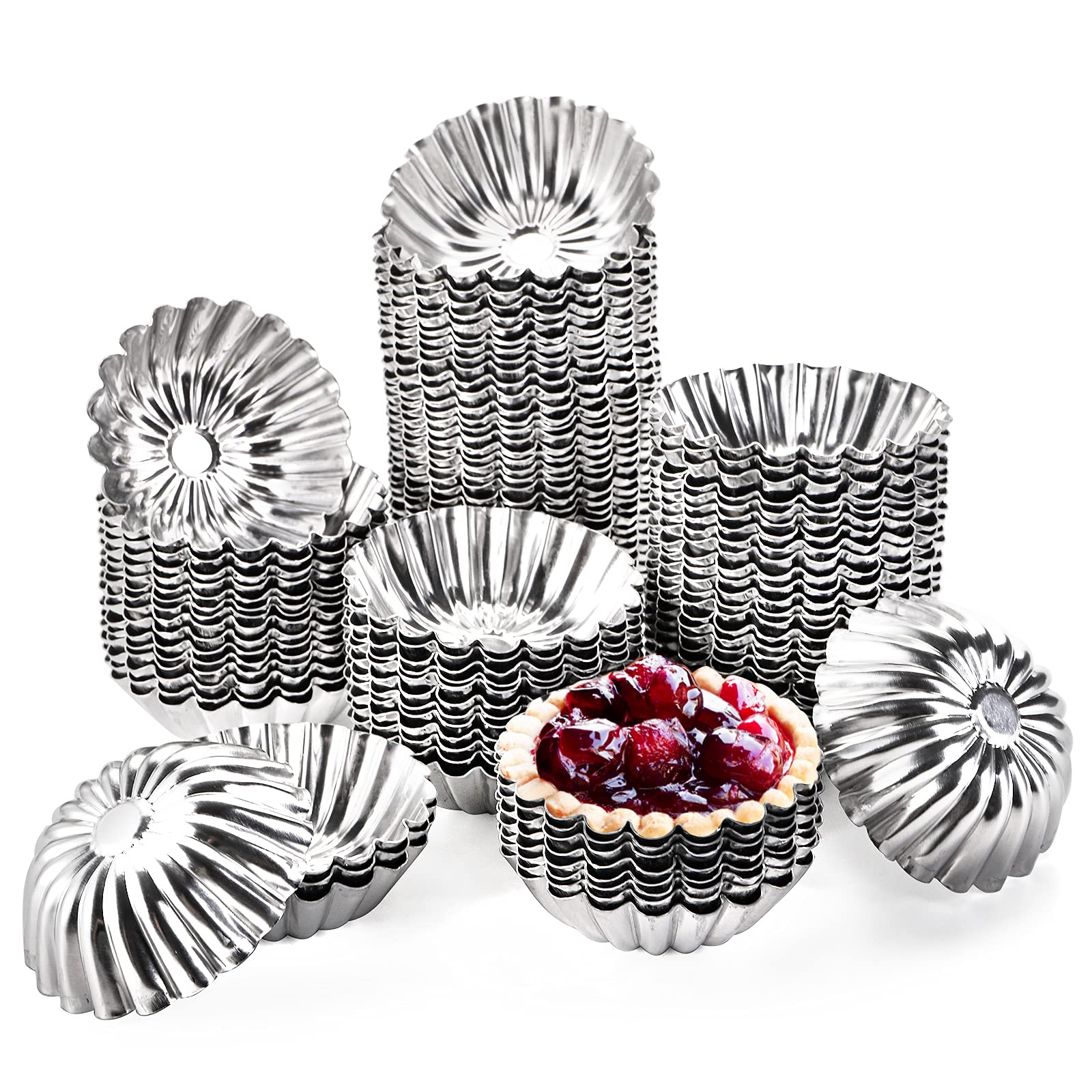 Dicunoy 100 Pcs Egg Tart Molds For Baking, 3'' Mini Tart Pie Pan, Aluminum Brioche Mold, Resuable Ensaymada Molder Filipino, Bri