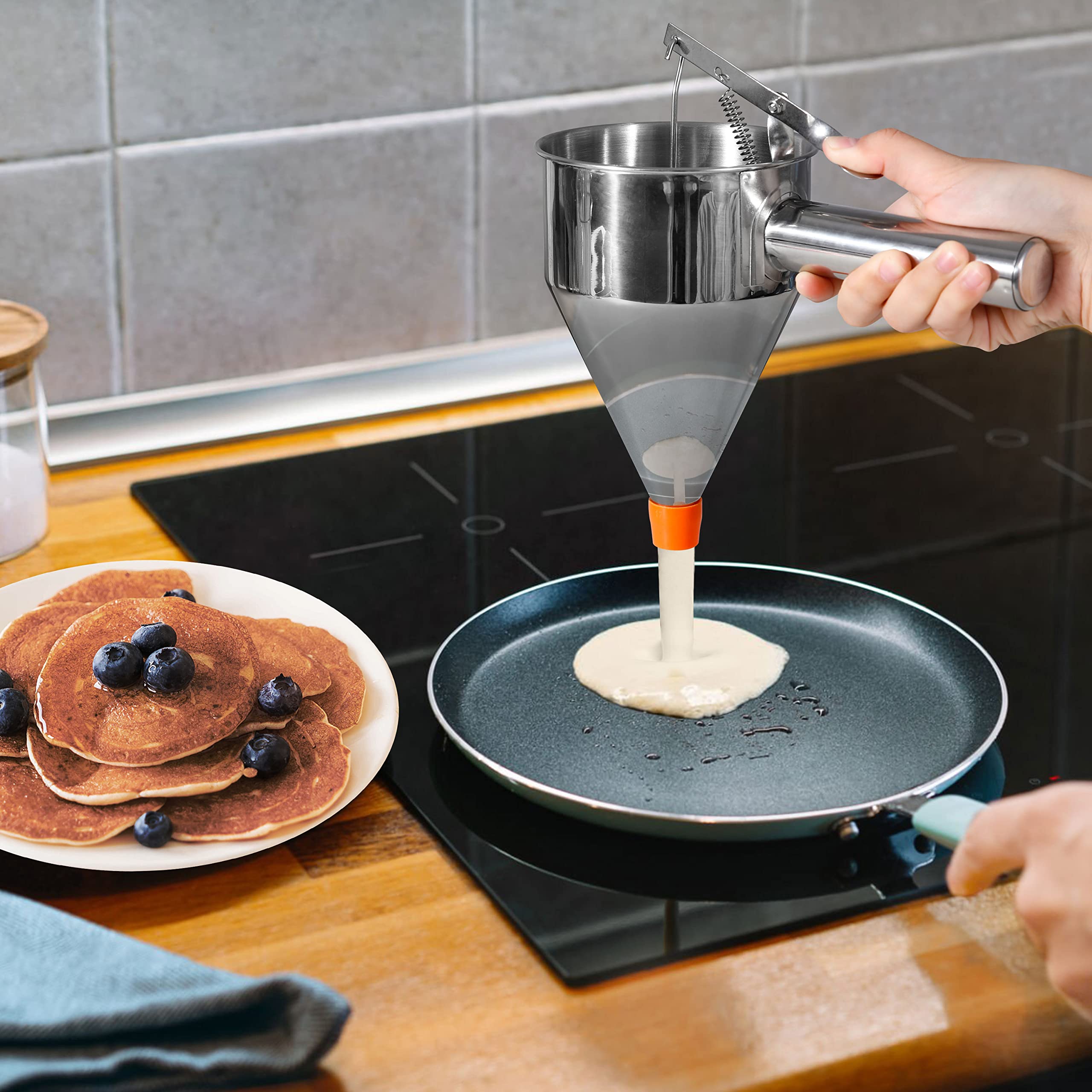 Egiemr Pancake Batter Dispenser For Thick Batter, Funnel Cake Batter Dispenser Great For Cupcake, Waffle &Takoyaki, Pro Stainles