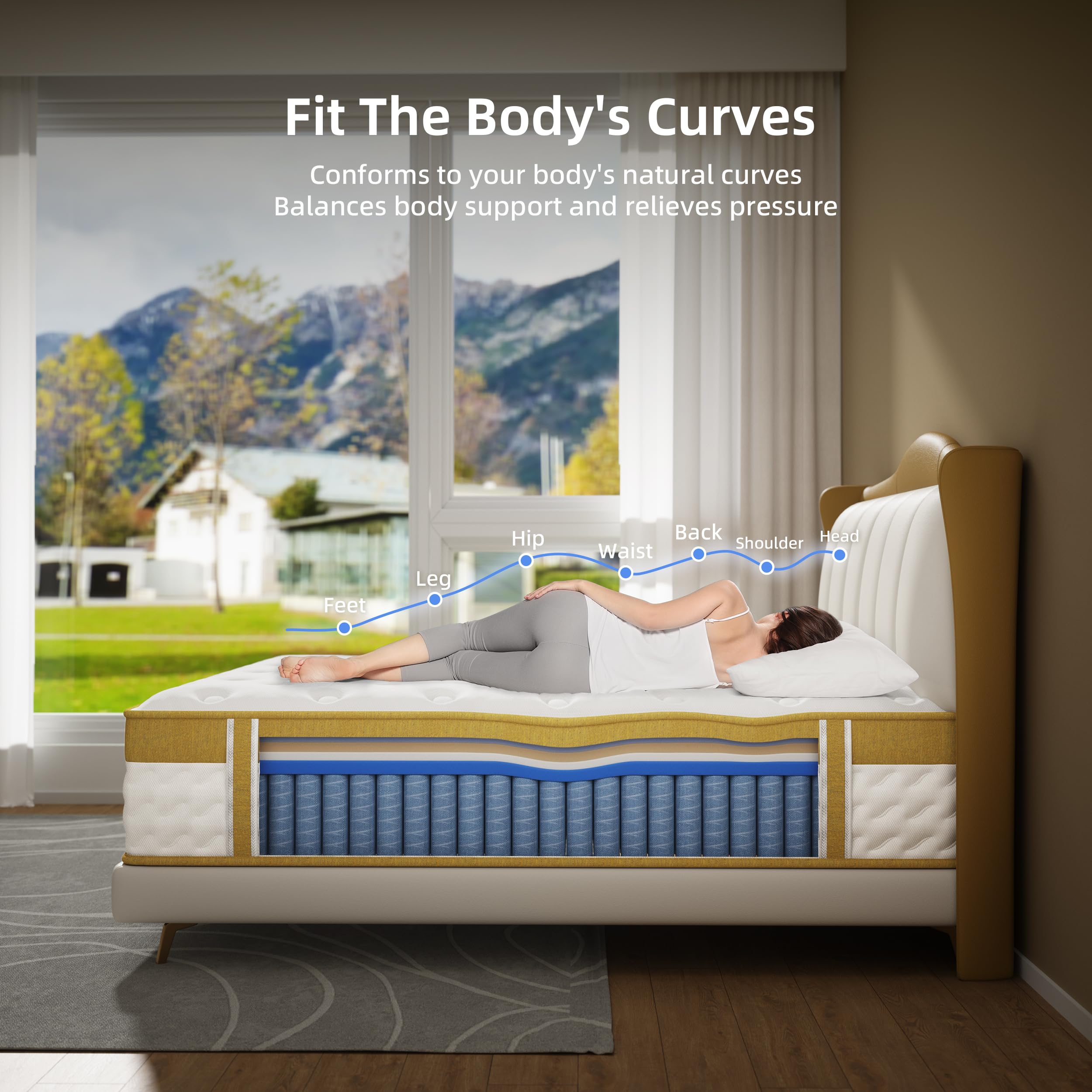 Naiveer Cooling Gel Memory Foam Hybrid Mattress, 12 Inch King Size Mattress In A Box With Pocket Springs For Back Pain & Pressur