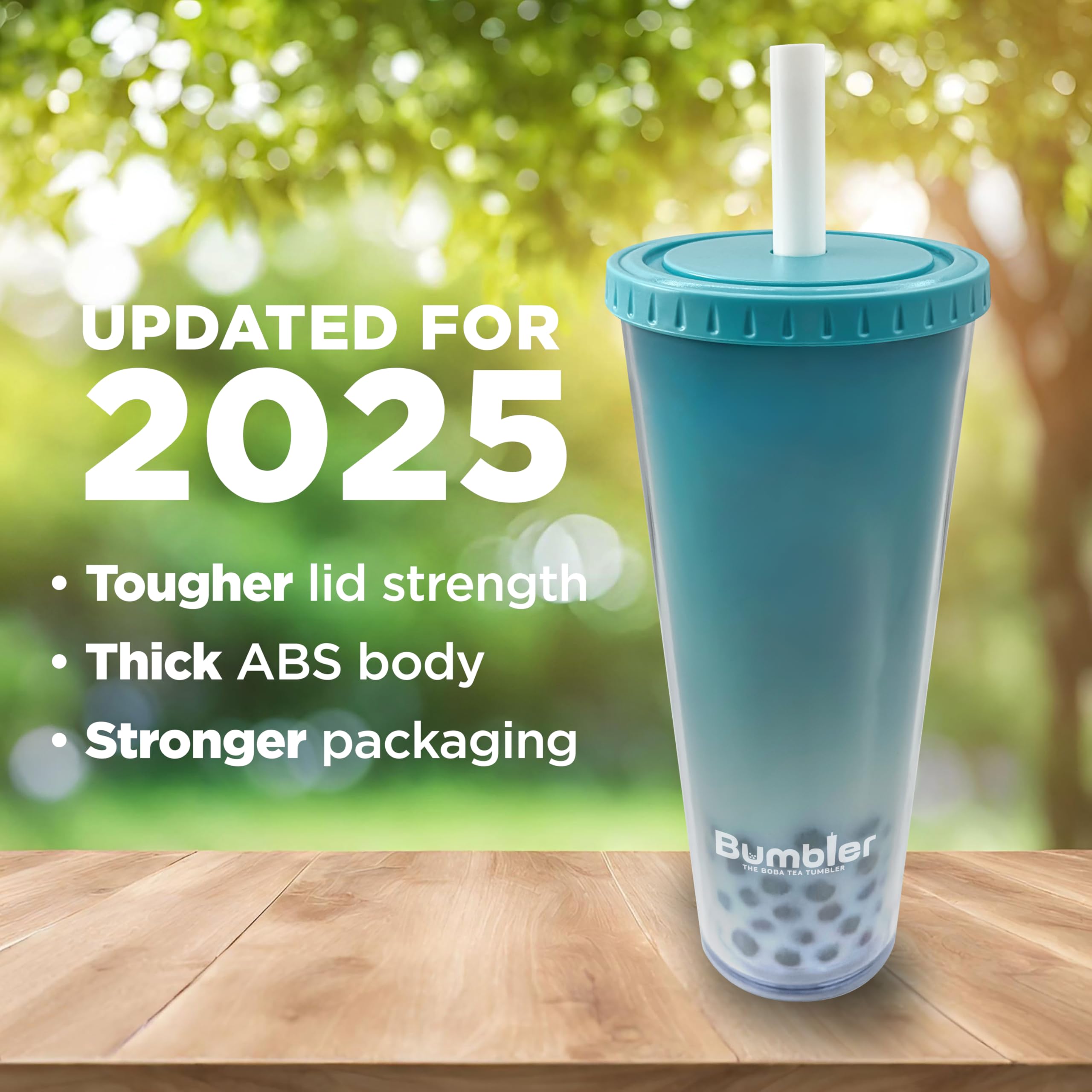 BUMBLER Original Boba Tea Tumbler - Teal - SMOOTHFlow Wide Smoothie Straw & Plug - Upgraded Durability - Keeps Drinks Cold/Hot - 2x Vacuum Insulated Pearl Milk Bubble Tea Cup - 24 Oz Tumbler